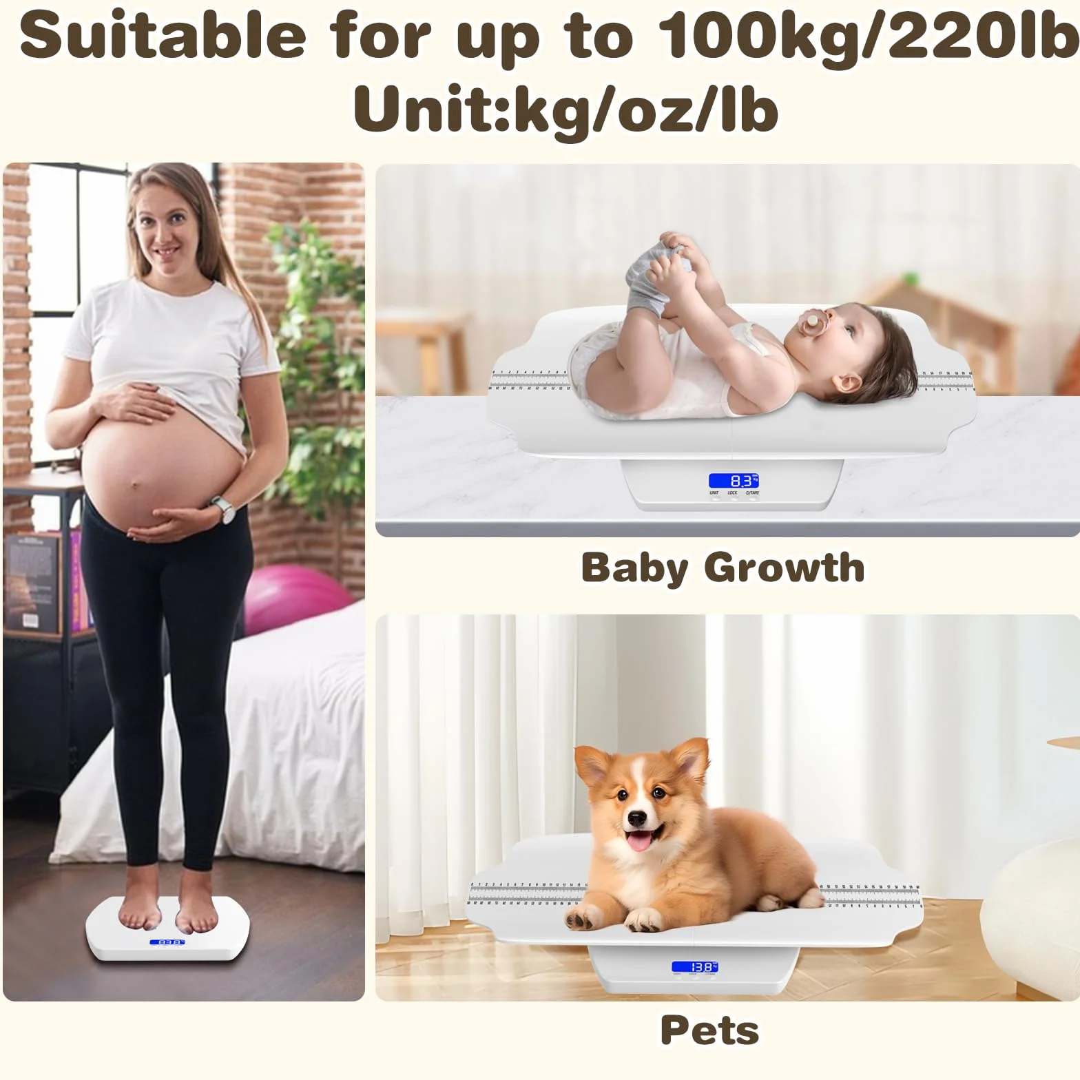 Bilancia digitale bambini 100 kg ±1 g vassoio rimovibile scala graduata
