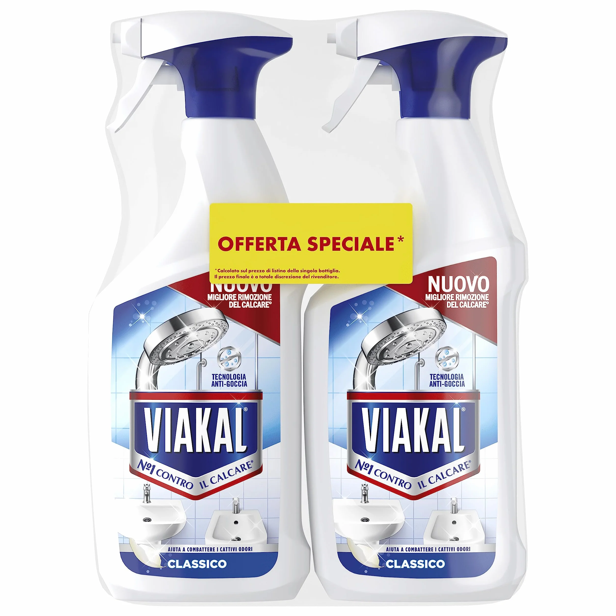 Viakal Classico Spray Anticalcare, (2 x 720ml), Tecnologia Anti-Goccia