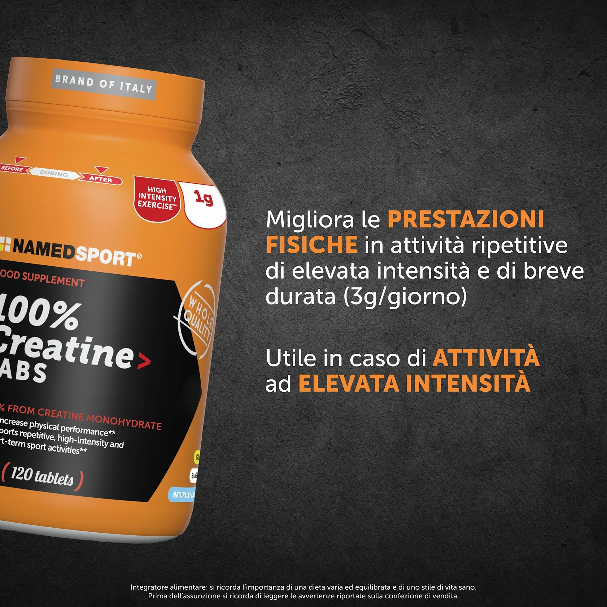 NAMEDSPORT SUPERFOOD Creatina Monoidrato Pura 120 Compresse 80 Mesh per Bodybuilding e Sport di Potenza