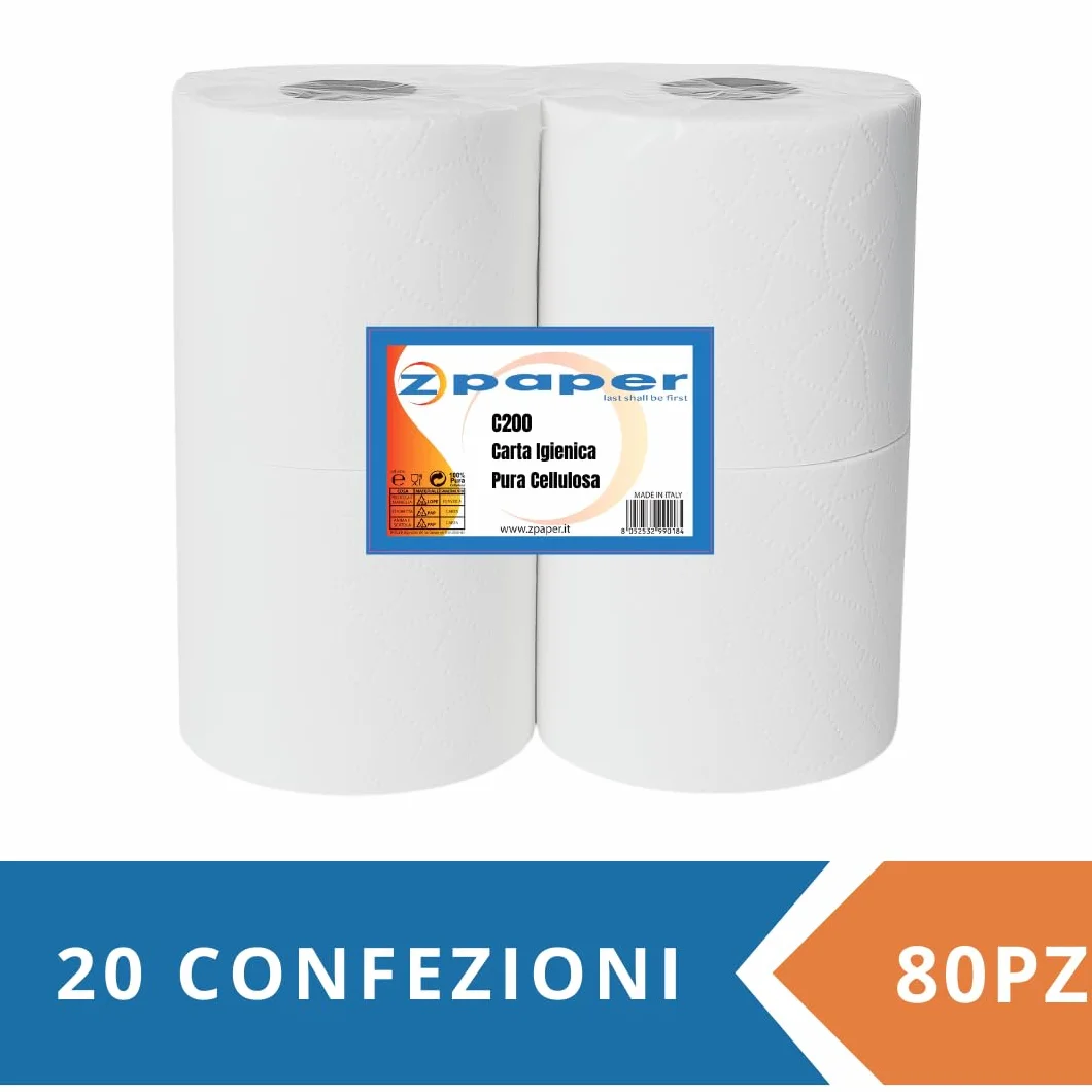 80 Rotoli Carta Igienica 100% Pura Cellulosa 2 Veli Morbida Resistente