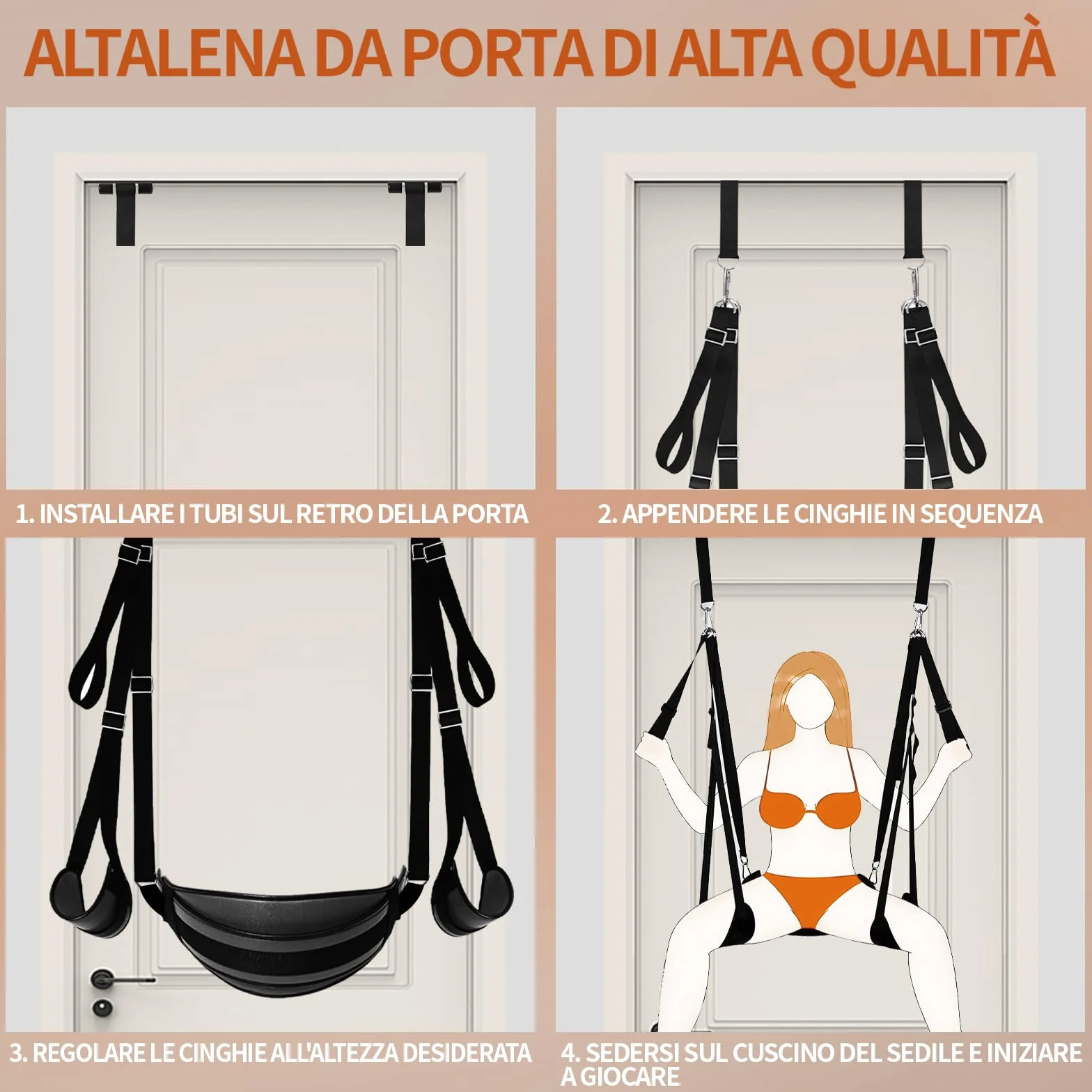 Manette per Coppia Sexy Altalena Sospesa Regolabile Pelle Nere