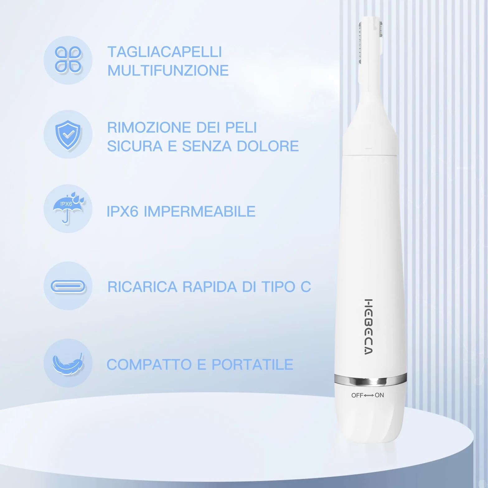 Rasoio Elettrico Donna 3 in 1 Epilatore Viso Portatile Sopracciglia Tagliapeli Naso Orecchie Ricaricabile Impermeabile