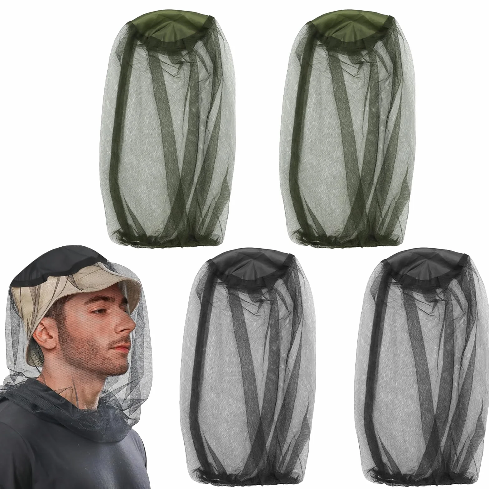 Cappello Antizanzare 4 Pezzi Rete Antizanzare Maglia Ultra-Fine 522 Fori/pollice² Leggero Traspirante Campeggio Escursionismo Pesca