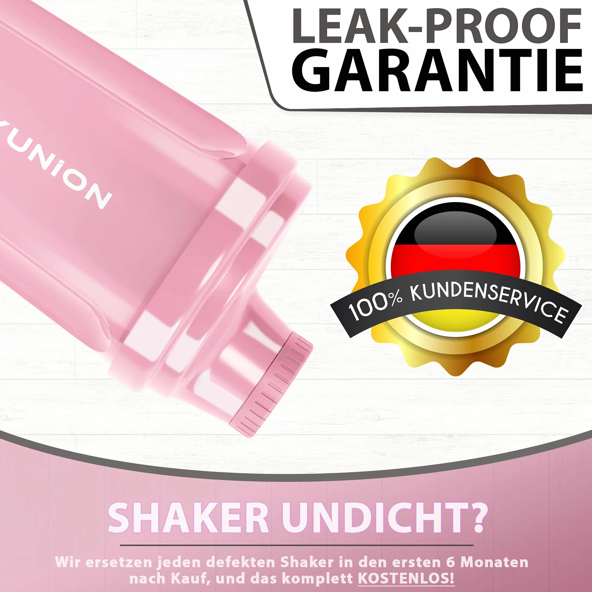 AMITYUNION Shaker per proteine 500 ml Heaven a prova di perdite, senza BPA con setaccio cliccabile e scala per frullati cremosi di siero di latte, shaker per proteine, originale in Rosa corallo