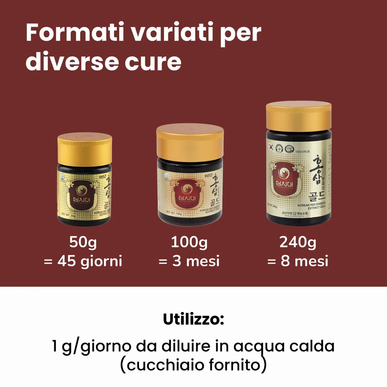 SAMSIDAE Ginseng Rosso Coreano Estratto Gold 50g Massima Concentrazione Ginsenósidi 13 mg/g Radici 6 Anni