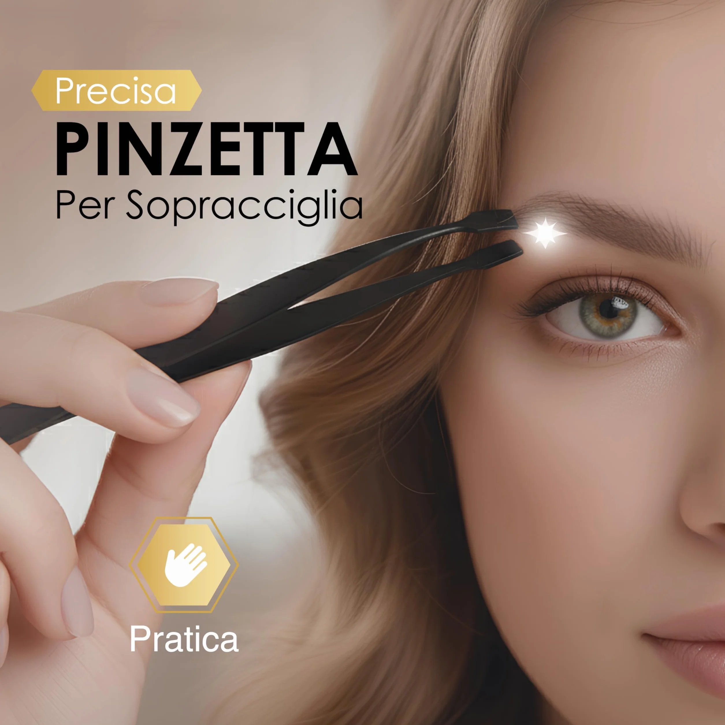Pinzetta Sopracciglia Professionale in Acciaio Inox, Punta Obliqua di Precisione, Pinzette per Peli Incarniti e Viso, Ideale per Donna e Uomo, Uso Estetico e Domestico