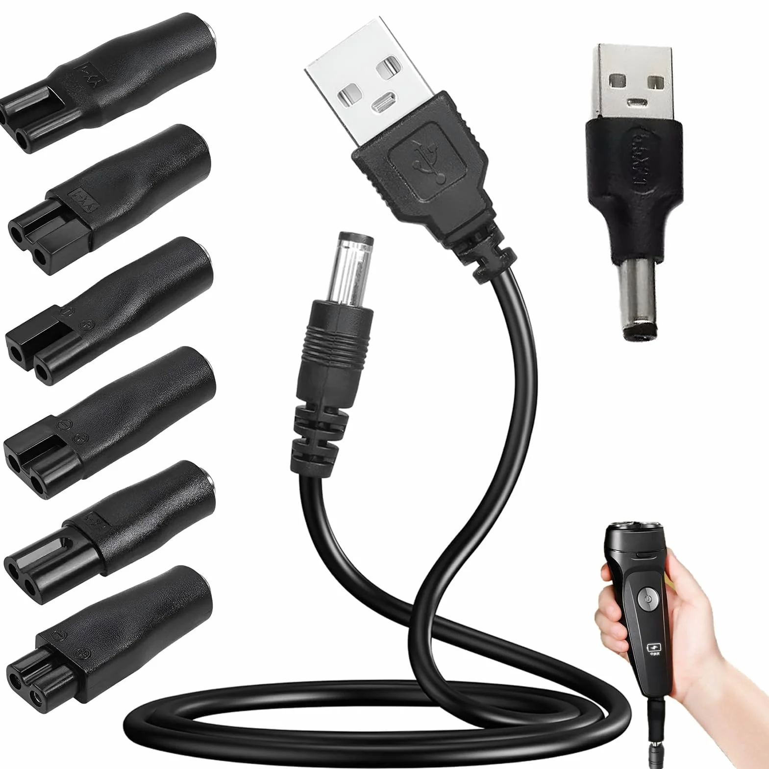 Caricatore da rasoio 5V USB con 6 connettori adattatori universale