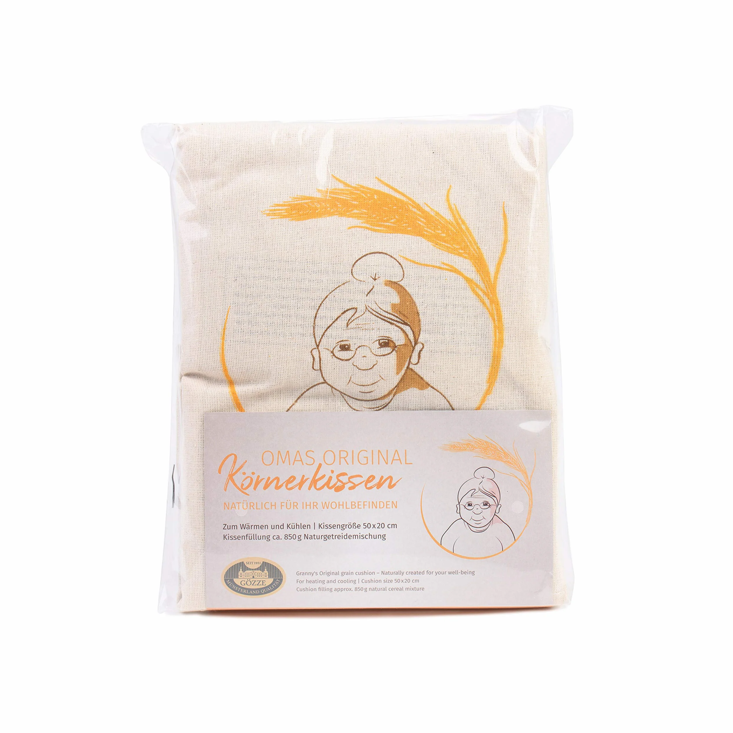 Gözze - Cuscino di Grano, Naturale, Imbottitura: 850 g, Tessuto di Base Spesso (3000 g/m²), 35% Cotone, 65% Poliestere, 20 x 53 cm - Naturale,