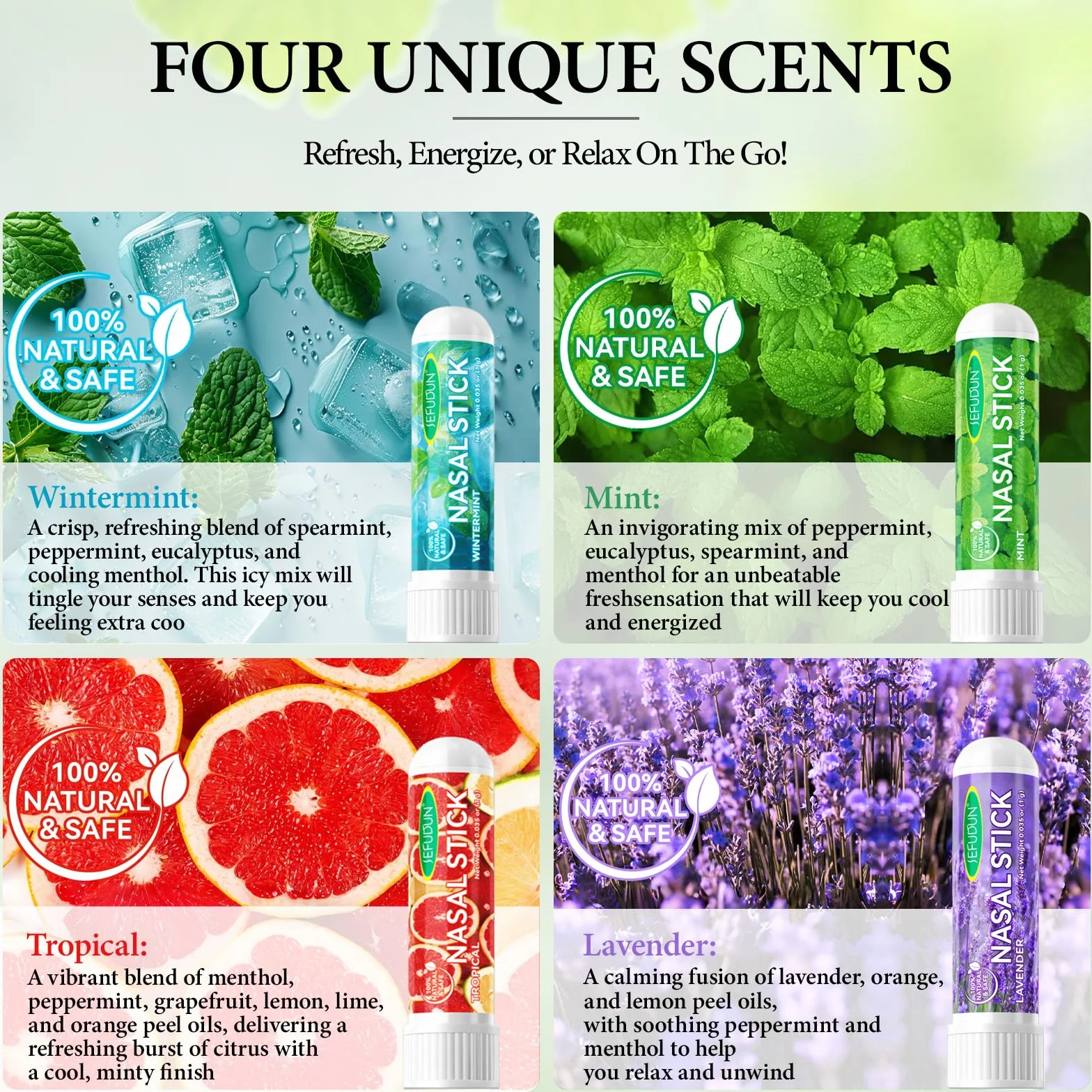 Nasal Stick 8 Pack, Inalatore Nasale, Rapido Sollievo dal Naso Chiuso, Bastoncini Profumati agli oli Essenziali, Migliora la Respirazione e la Concentrazione