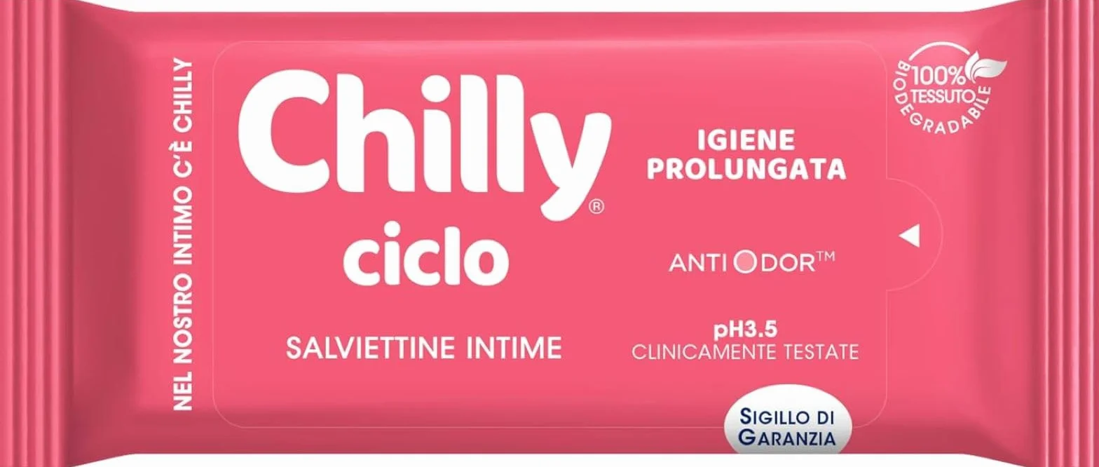 Chilly Salviettine Ciclo Igiene Intima Tessuto 100% Biodegradabile PH 3.5 Confezione 12