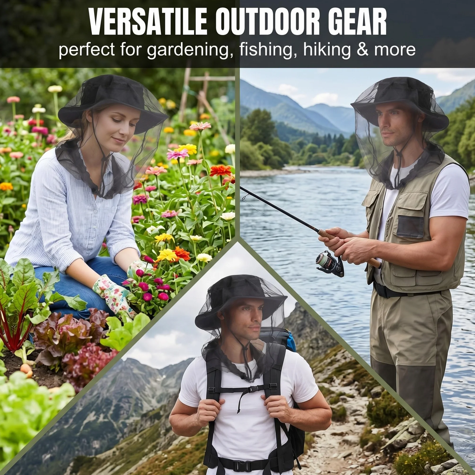 Cappello Apicoltore con Rete Zanzariera, Maschera Anti Insetti per Pesca Escursionismo Campeggio, Protezione Viso in Nylon Traspirante Nero