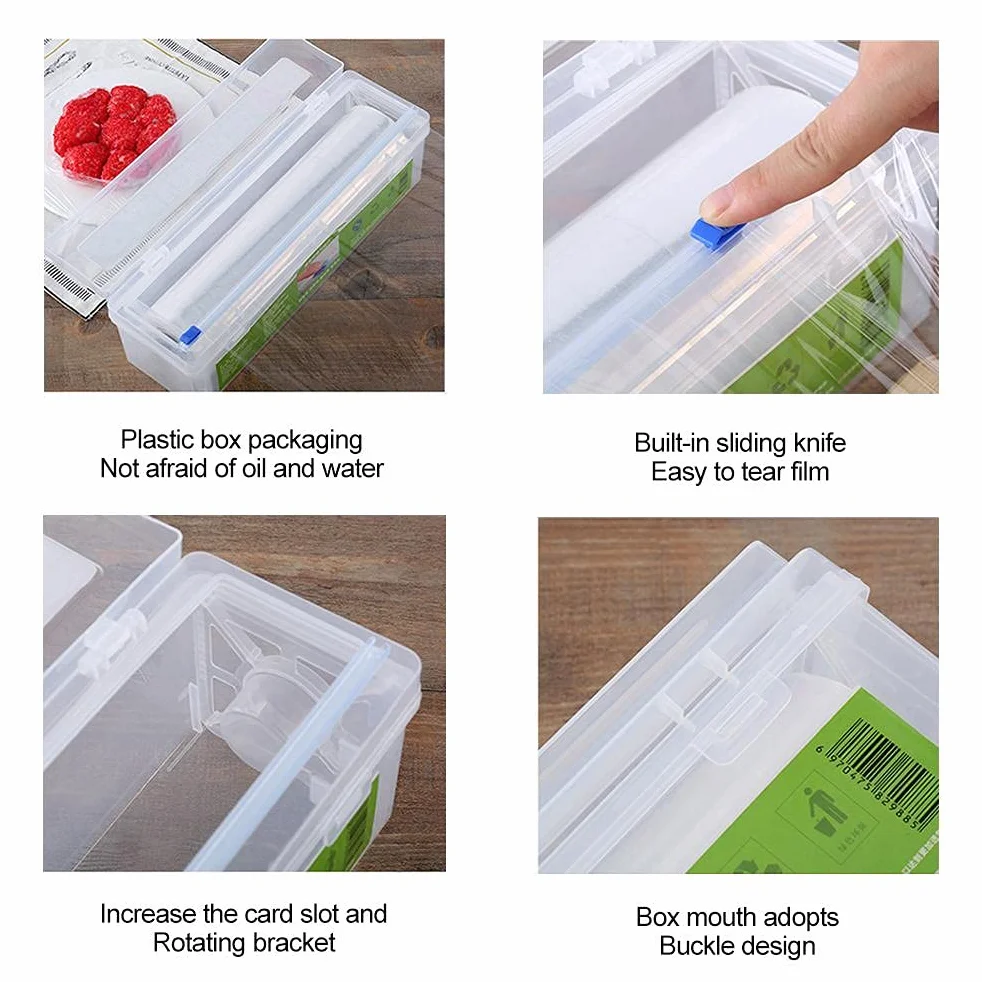 Dispenser per Pellicola Trasparente, Dispenser per Involucro di plastica Ricaricabile con taglierina per Diapositive Avvolgimento per Alimenti Scatola per Alimenti Trasparente Gadget da