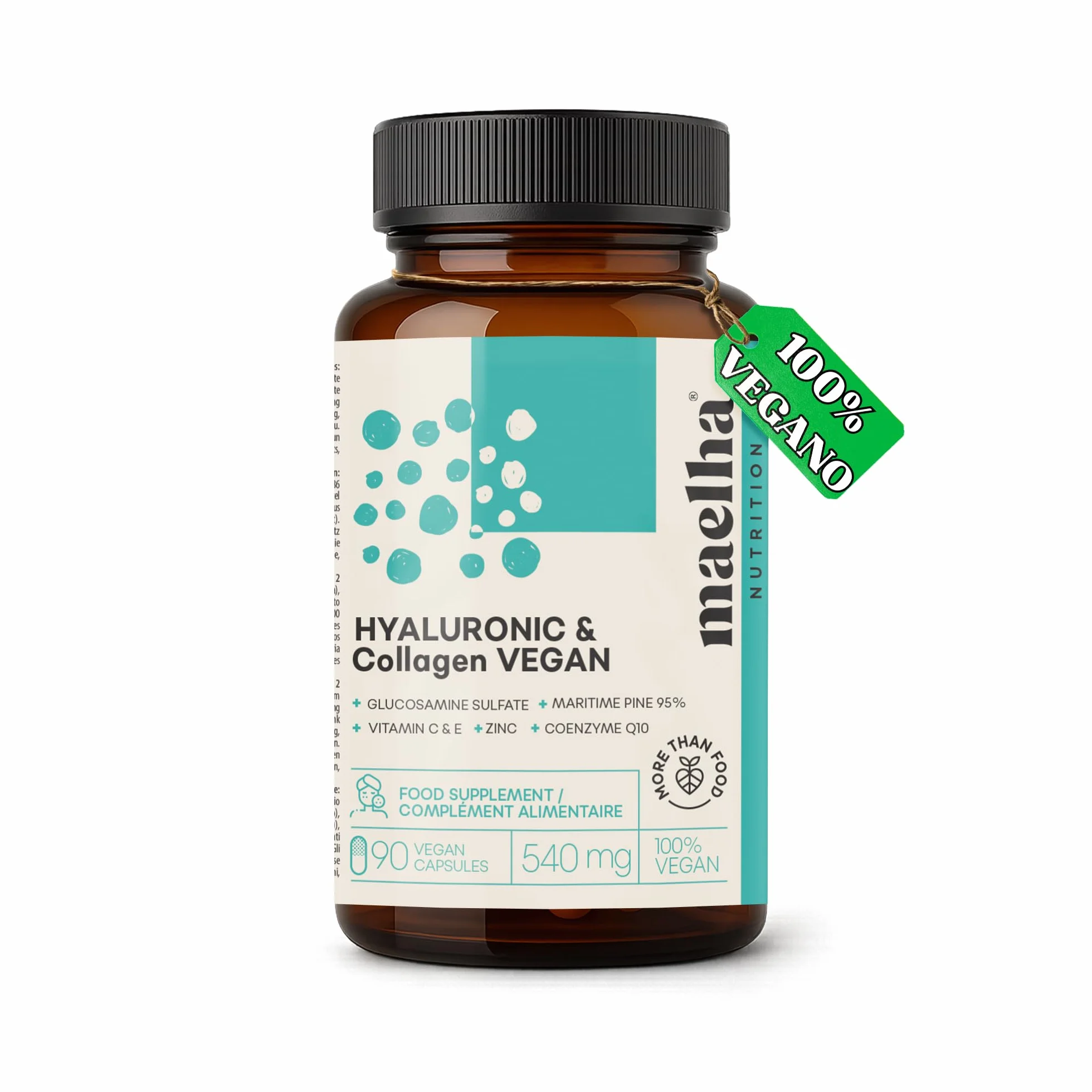 Acido Ialuronico e Collagene VEGANO Integratore 90 Capsule con Vitamina C E Zinco Coenzima Q10 Pino Marittimo