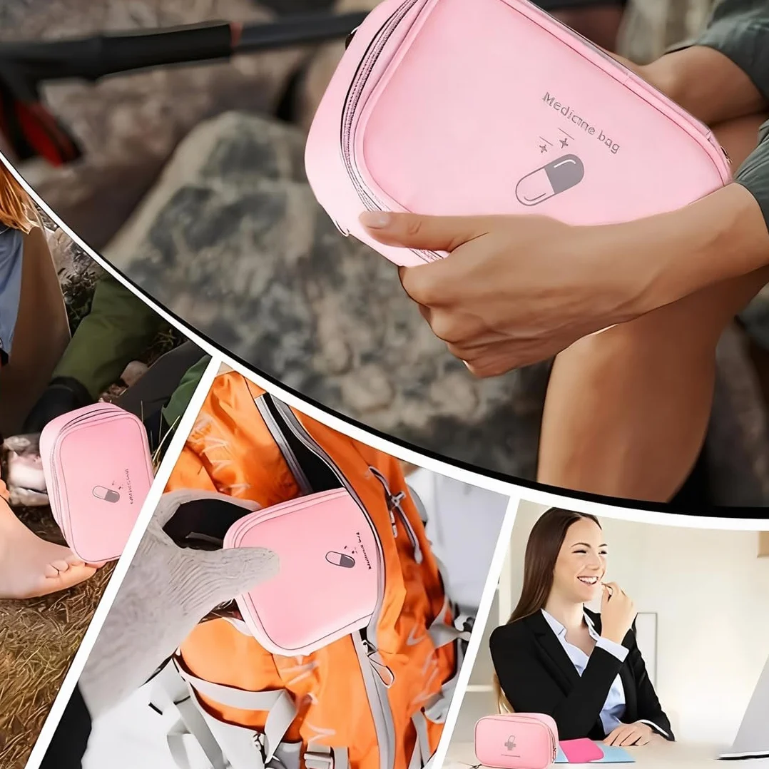 JEYORZY Kit di Pronto Soccorso Portatile, Borsa per Medicinali Vuota, Mini per Viaggio, Rosa