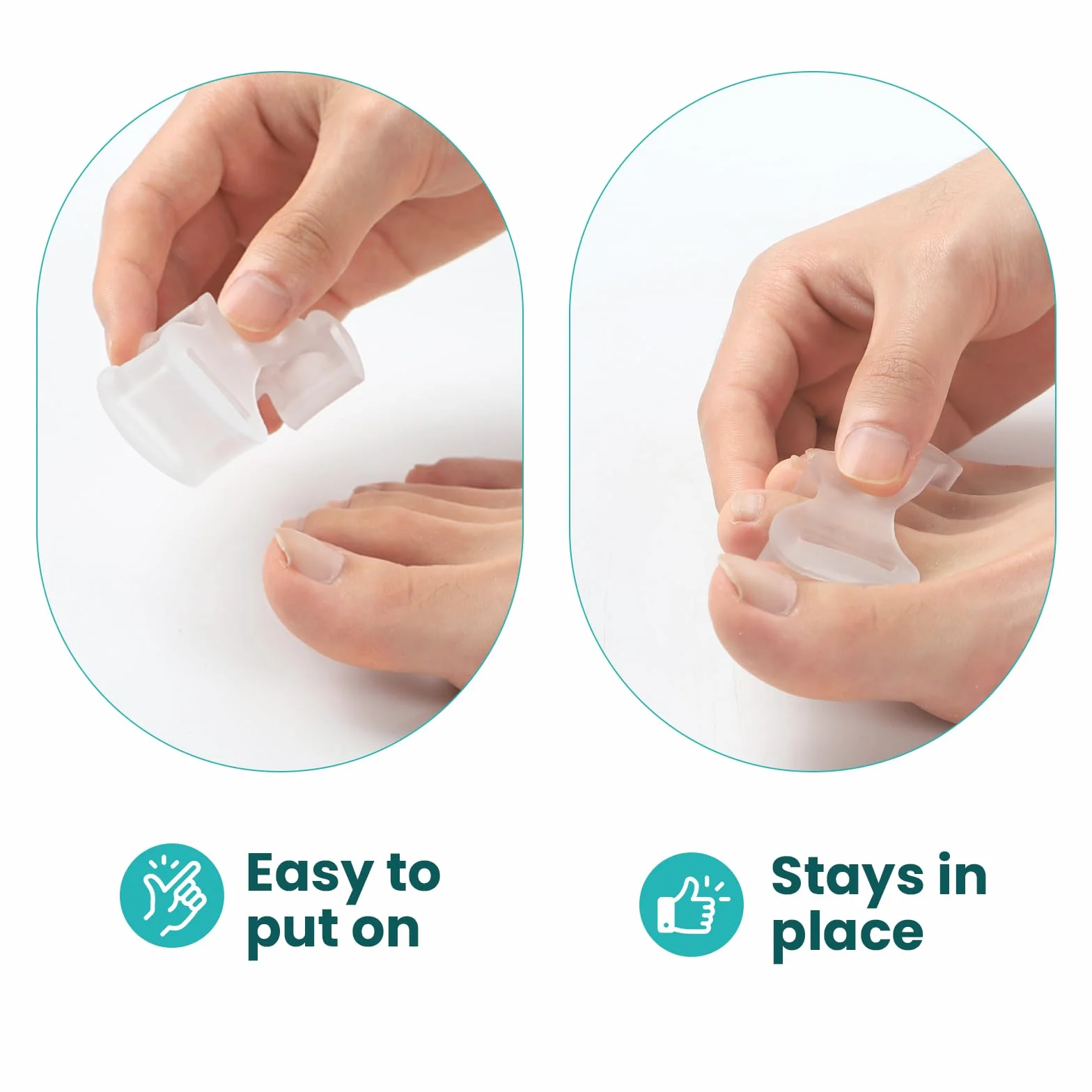 Promifun Separatori per dita dei piedi in gel morbido, 2 paia, correzione fascite plantare (Trasparente +L)
