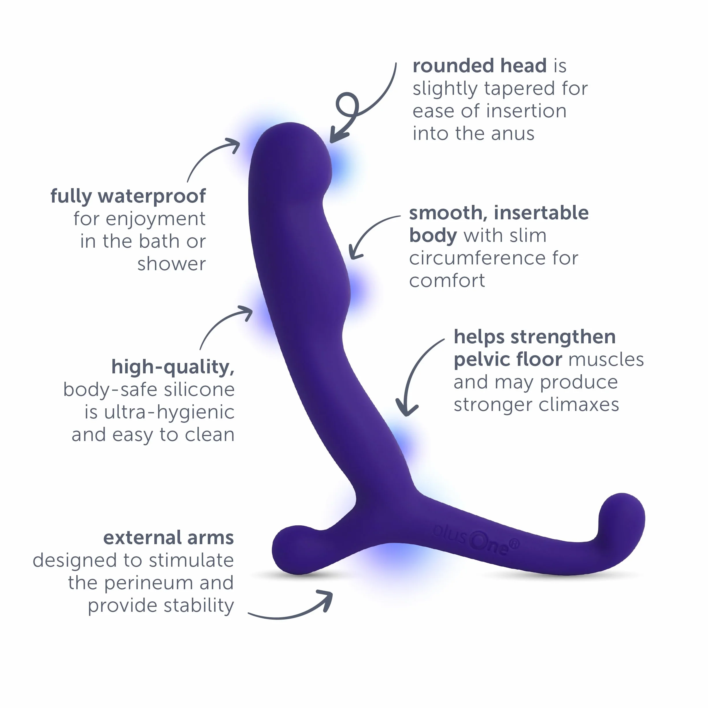 plusOne Massaggiatore per prostata da 10,2 cm, stimolatore personale, in silicone sicuro per il corpo, impermeabile, con braccio esterno per un facile utilizzo