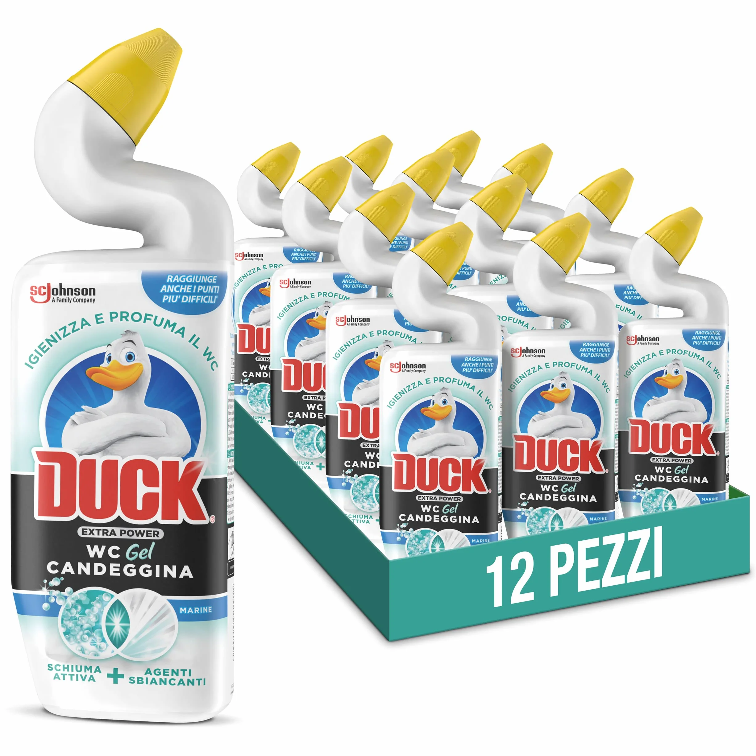 Duck WC Gel Candeggina - Liquido per WC, Igienizza e profuma, Fragranza Marine, Formato Scorta da 12 pezzi