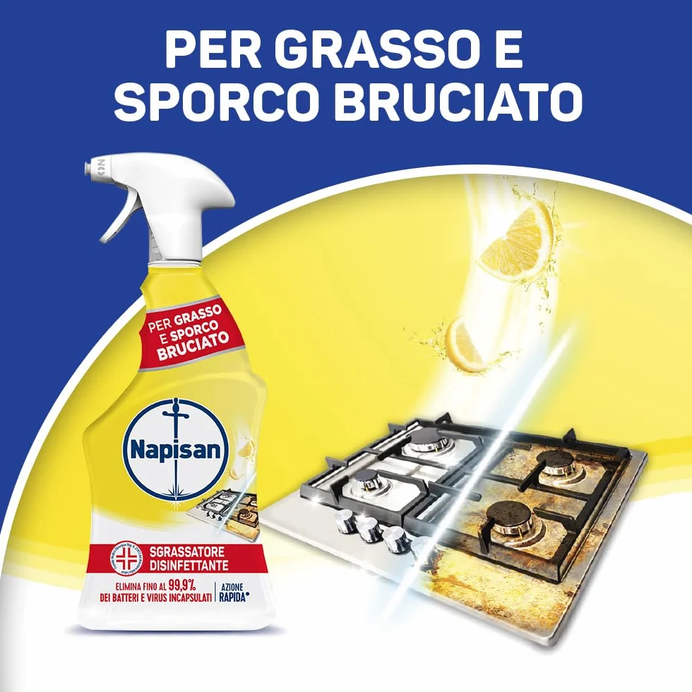 Napisan Spray Sgrassatore Disinfettante al Limone, Confezione da 12 x 740 ml