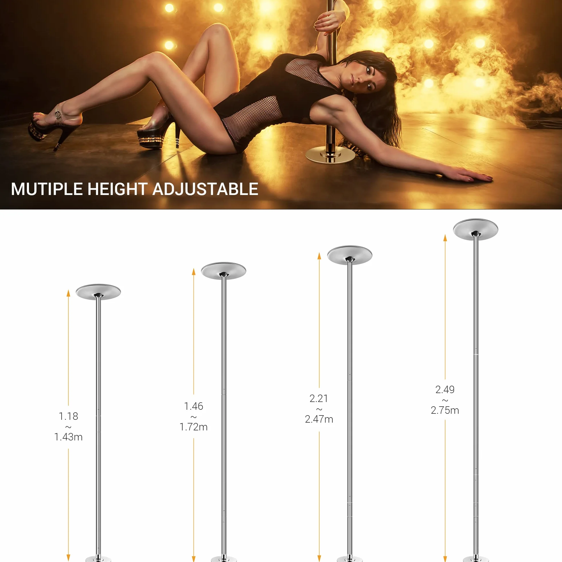 LIFERUN Barra da Pole Dance 45 mm, Altezza Regolabile 221-274 cm, Statica e Girevole, Fino a 200 kg