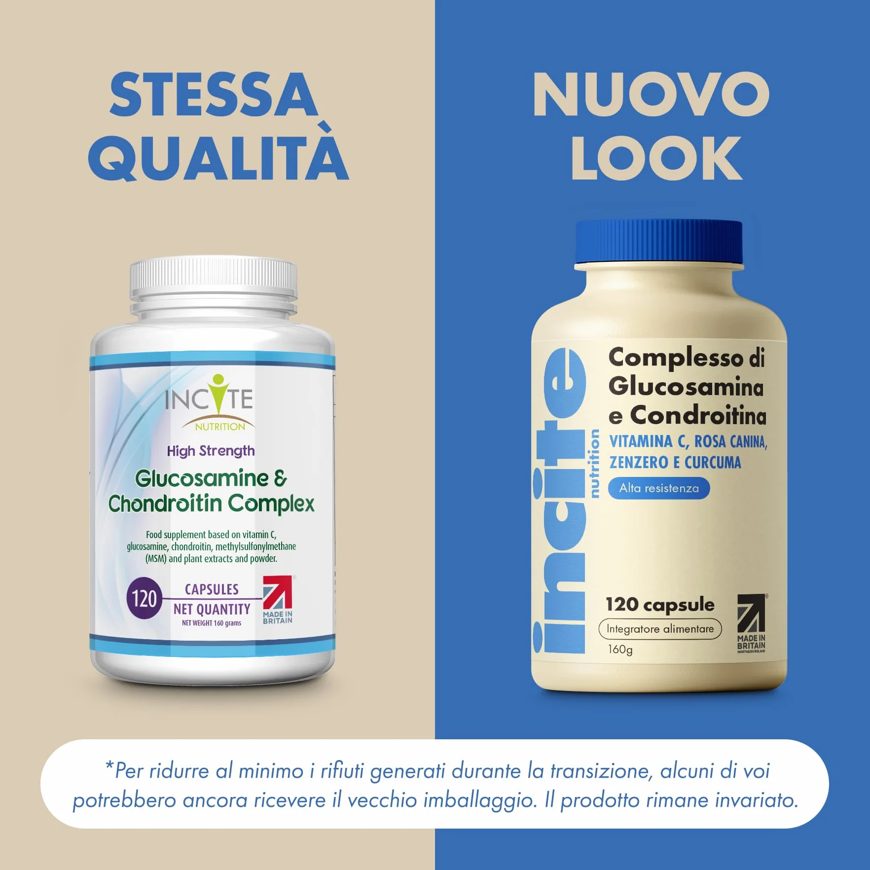 Incite Nutrition Complesso ad alta resistenza con glucosamina e condroitina con MSM, vitamina C, zenzero, rosa canina - Integratori per la cura delle articolazioni, 120 pezzi (confezione da 1)
