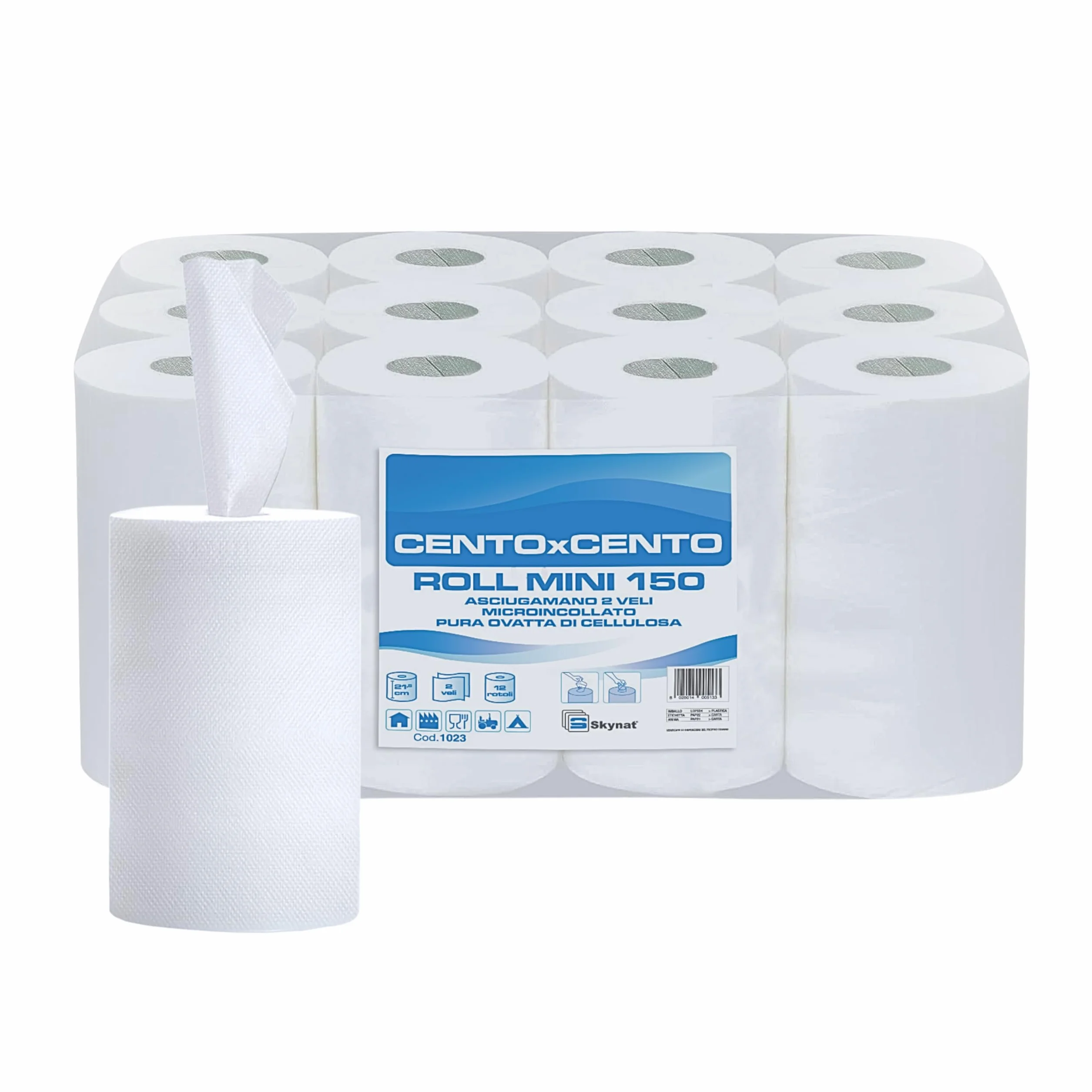 Rotoli Asciugamani Carta 2 Veli Pura Cellulosa 220 Strappi 21,5 x 31,5 cm 1 Pack