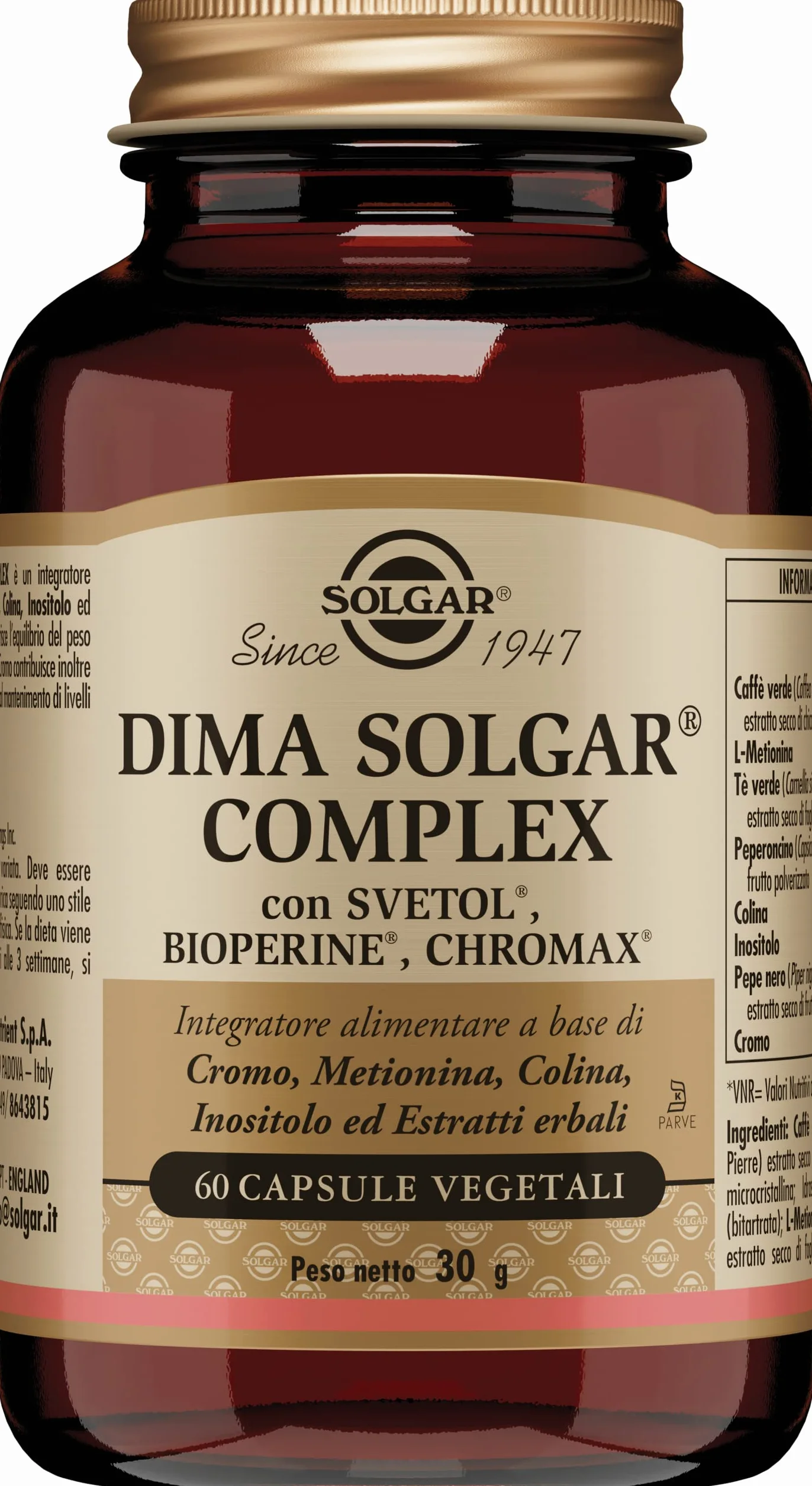 Solgar DIMA SOLGAR COMPLEX, 60 capsule vegetali – Caffè verde Svetol®, Tè verde, Cromo Chromax®