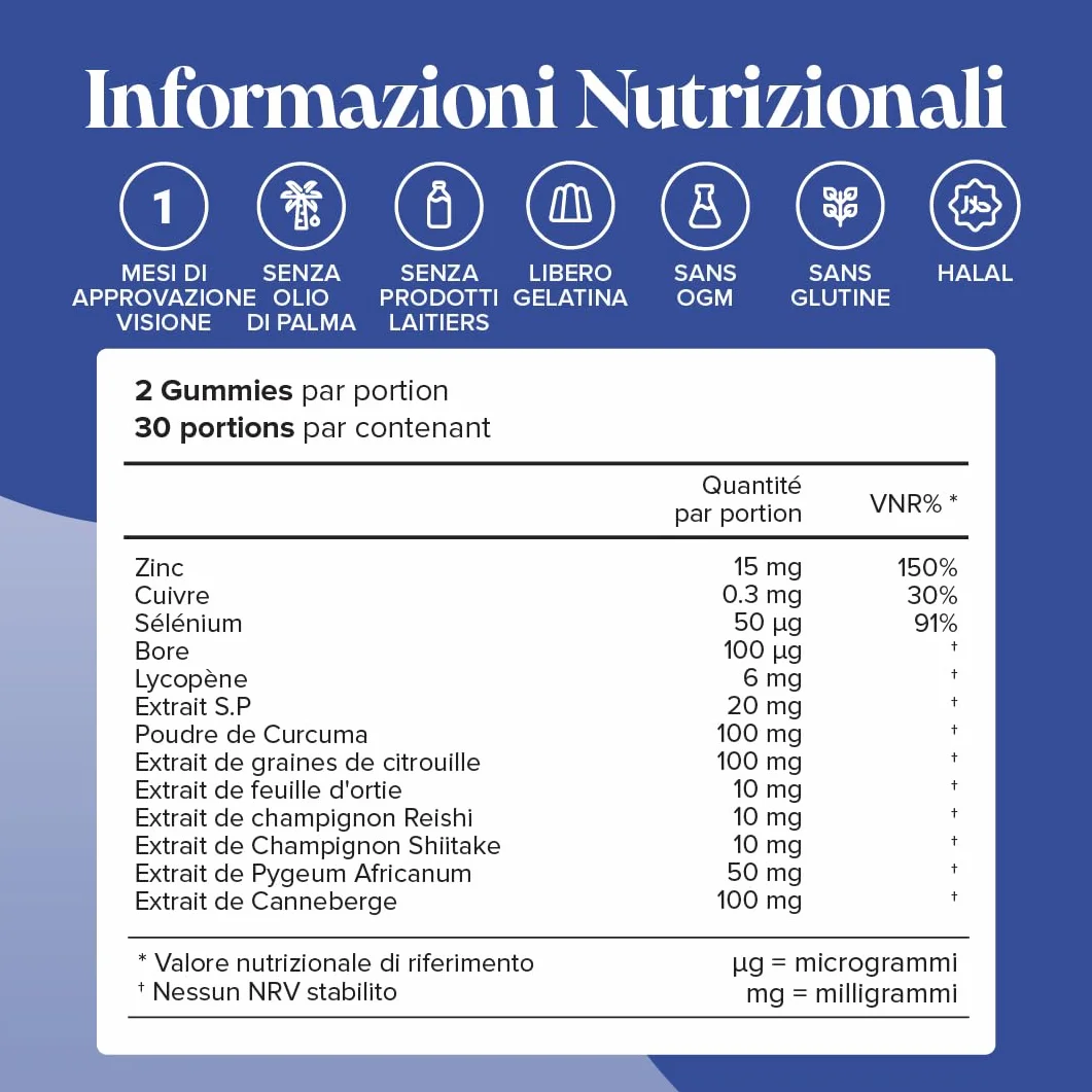 Prostafit Gommose Uomo Saw Palmetto Semi di Zucca Ortica Zinco Selenio Testosterone Fertilita Spermatogenesi 60 Gommose Gusto Arancia Novomins