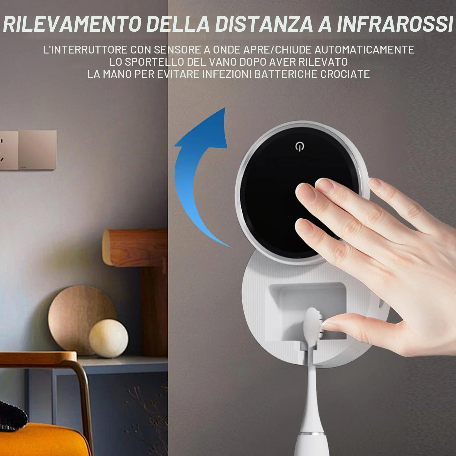 Roadtime Disinfettante Spazzolino da Denti con UV,Supporto per Elettrico Denti con Asciugatura,Sterilizzatore Spazzolino Da Denti Da Bagno Montato A Parete,Carico Di 1000 Mah, Funzione Tempo