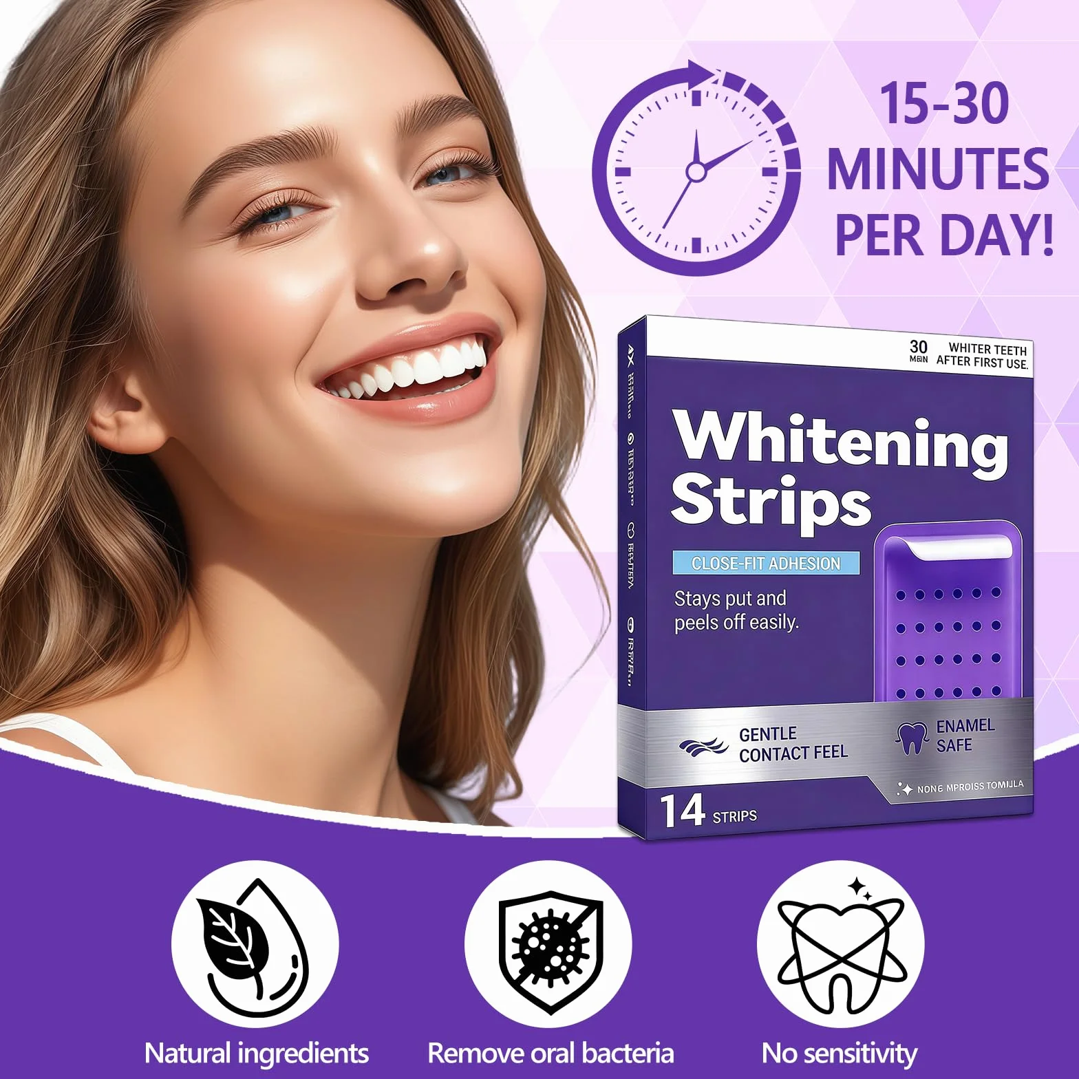 14 Paia Strisce Sbiancanti Denti Viola, Strisce Sbiancanti Denti Professionale, Sbiancamento Dentali Rapido A Casa, Rimuove Le Macchie Profonde, Ideali Sorriso Bianco E Luminoso