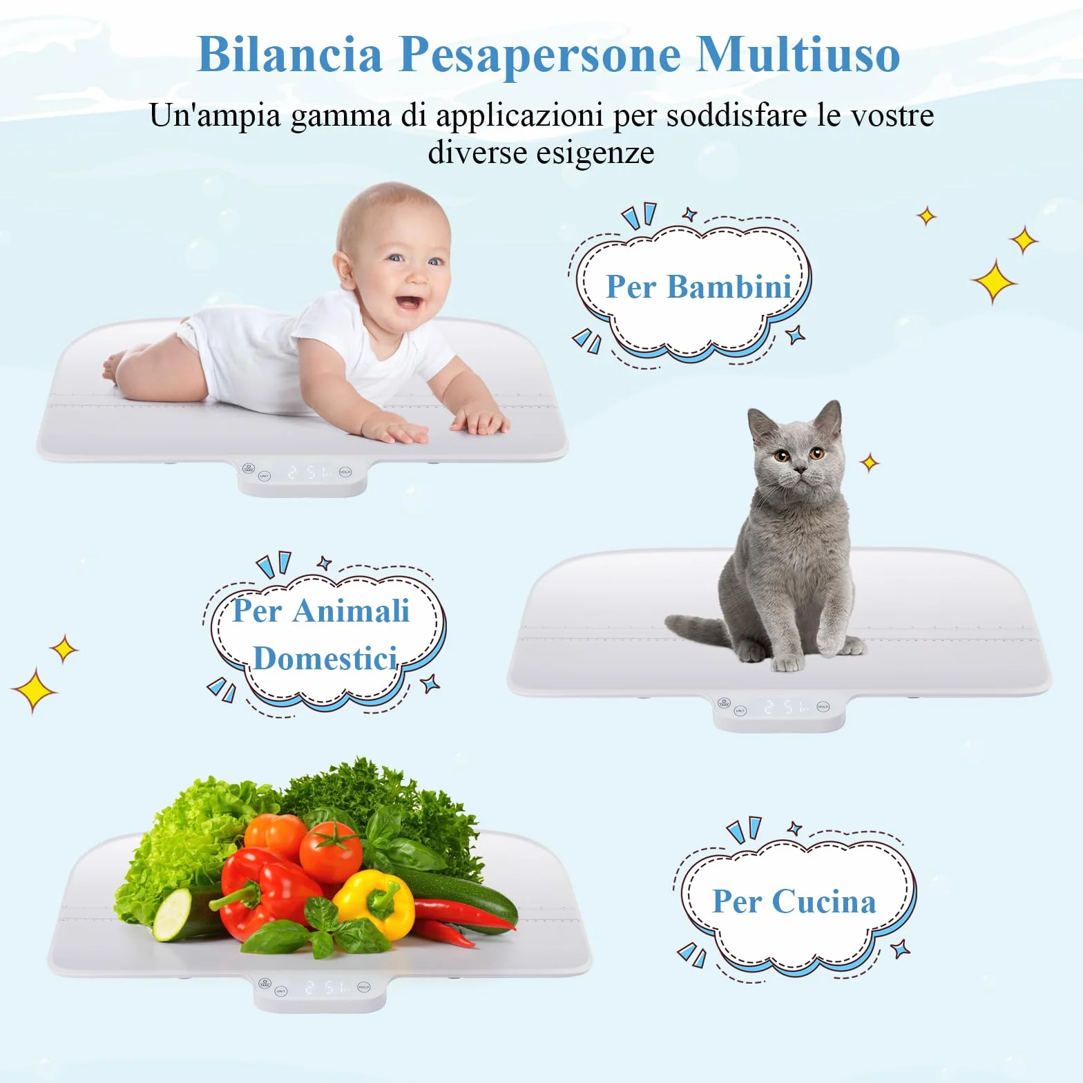GYMAX Bilancia Digitale per Neonati, Funzioni Hold & Tare, Display LED, 30 kg, Bluetooth