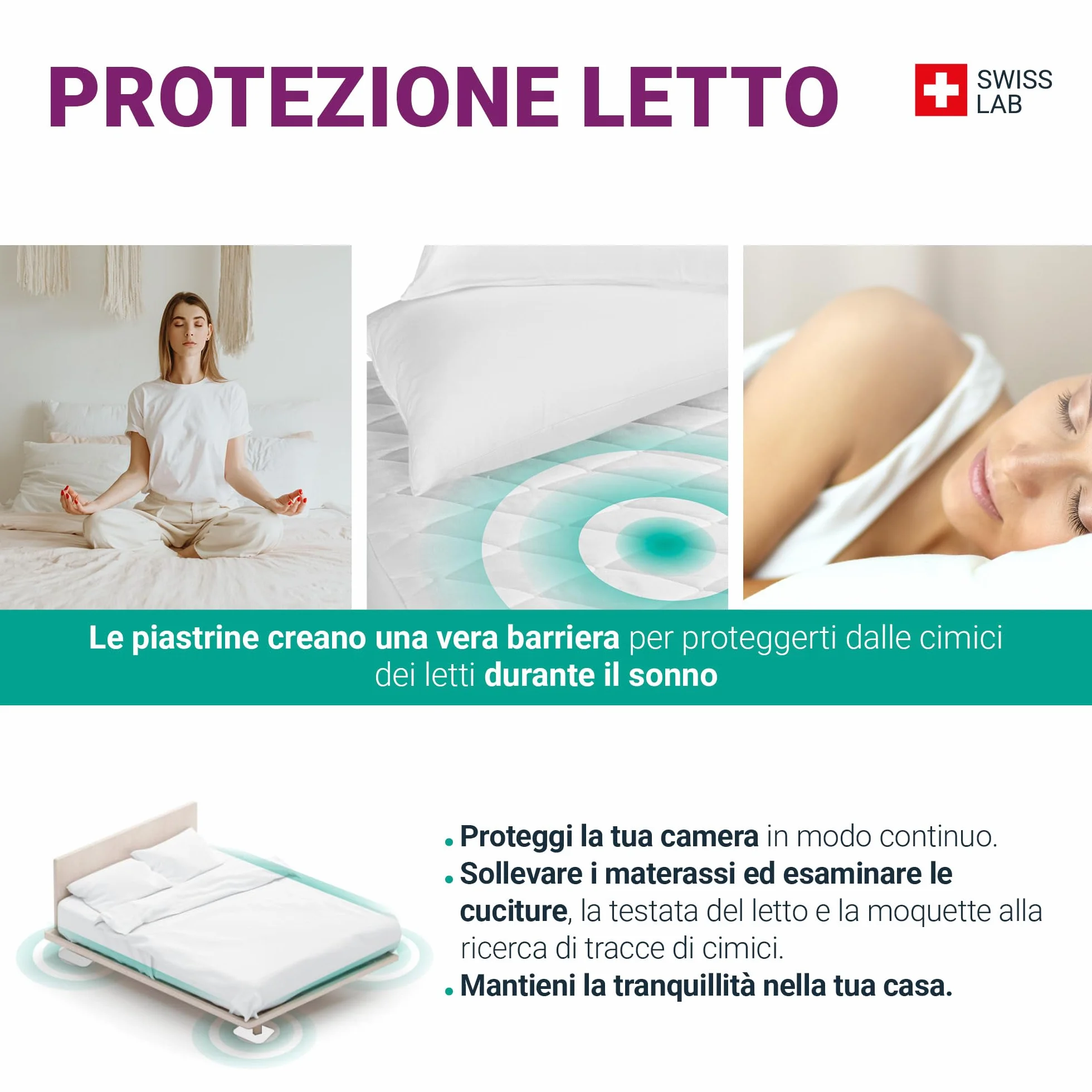 Sereni-d SWISS LAB PIASTRE LETTO repellenti per CIMICI DEI LETTI x4