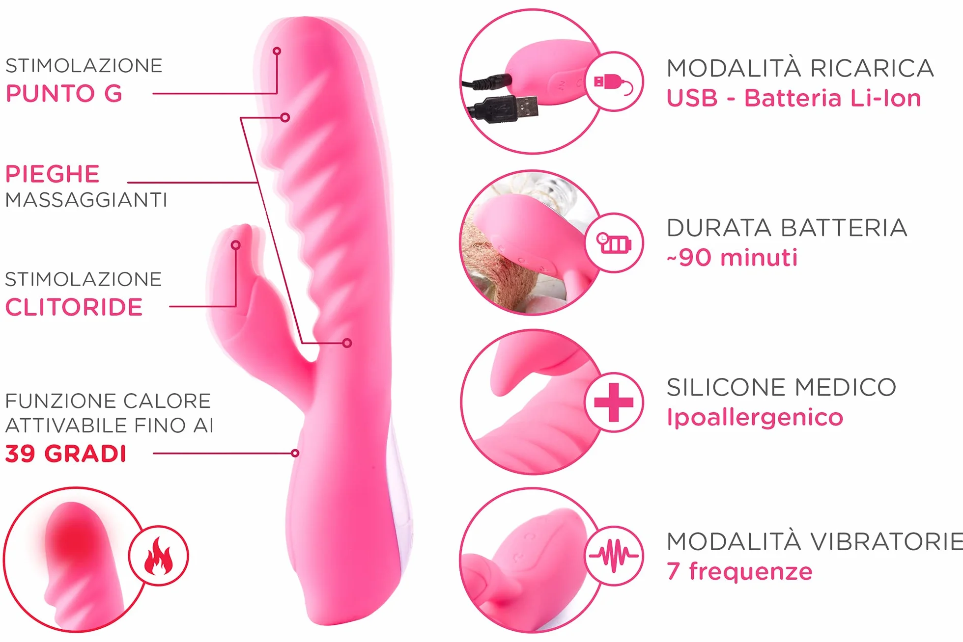 HEDO M4 | Vibratore sessuale per donna | Funzione calore | Stimolatore clitorideo e punto G | Dido vibrante | Privo di PVC e ftalati | Vibratorepunto squirt | Massaggiatore rabbit
