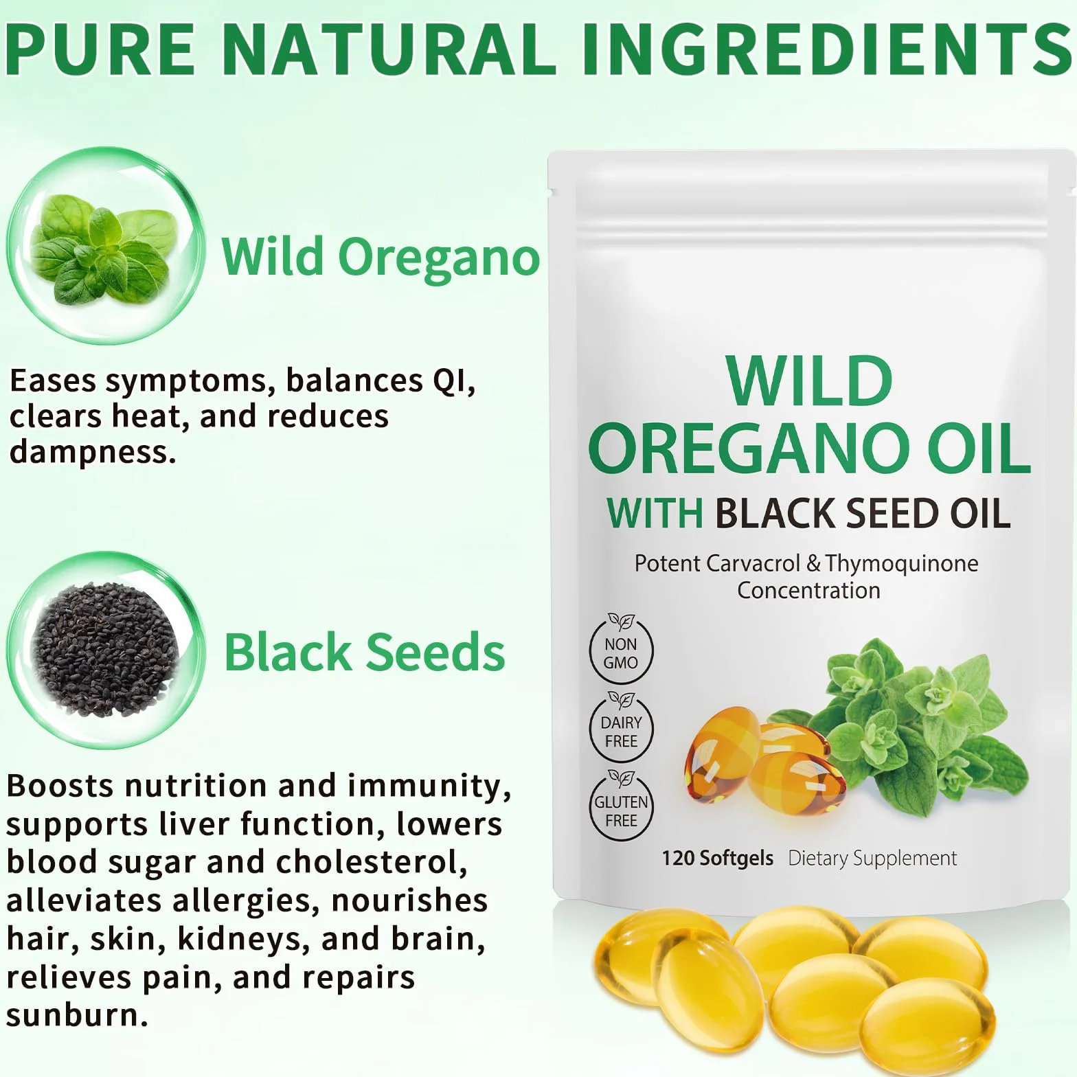 Olio di Origano 120 Capsule 6000 mg con Olio di Semi Neri 200 mg e Carvacrolo 165 mg