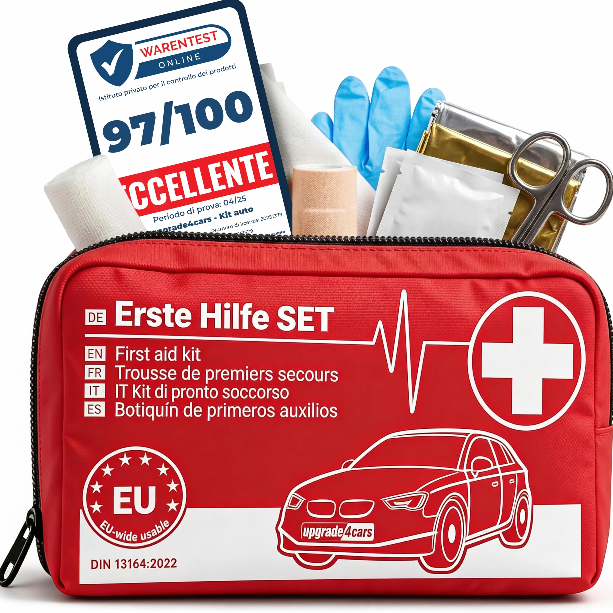 Kit di Primo Soccorso Auto 2026 DIN 13164 Set Valido in Tutta Europa Borsa di Medicazione