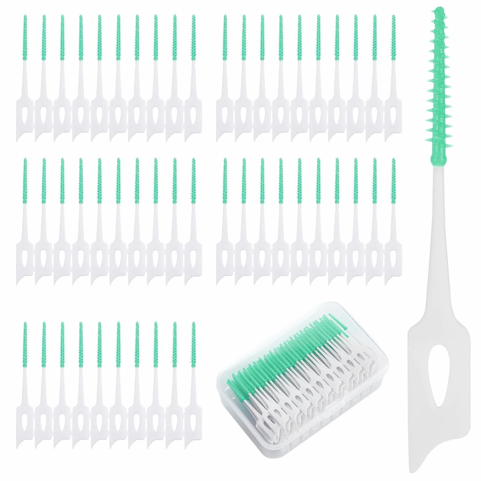 Scovolini dentali in silicone 200 pezzi, spazzolino interdentale per pulizia denti, verde
