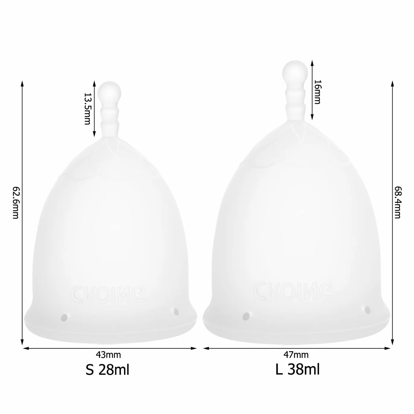 CROING 𝗖𝗼𝗽𝗽𝗲𝘁𝘁𝗮 𝗠𝗲𝘀𝘁𝗿𝘂𝗮𝗹𝗲 2 Pezzi Coppe mestruali (Bianca)