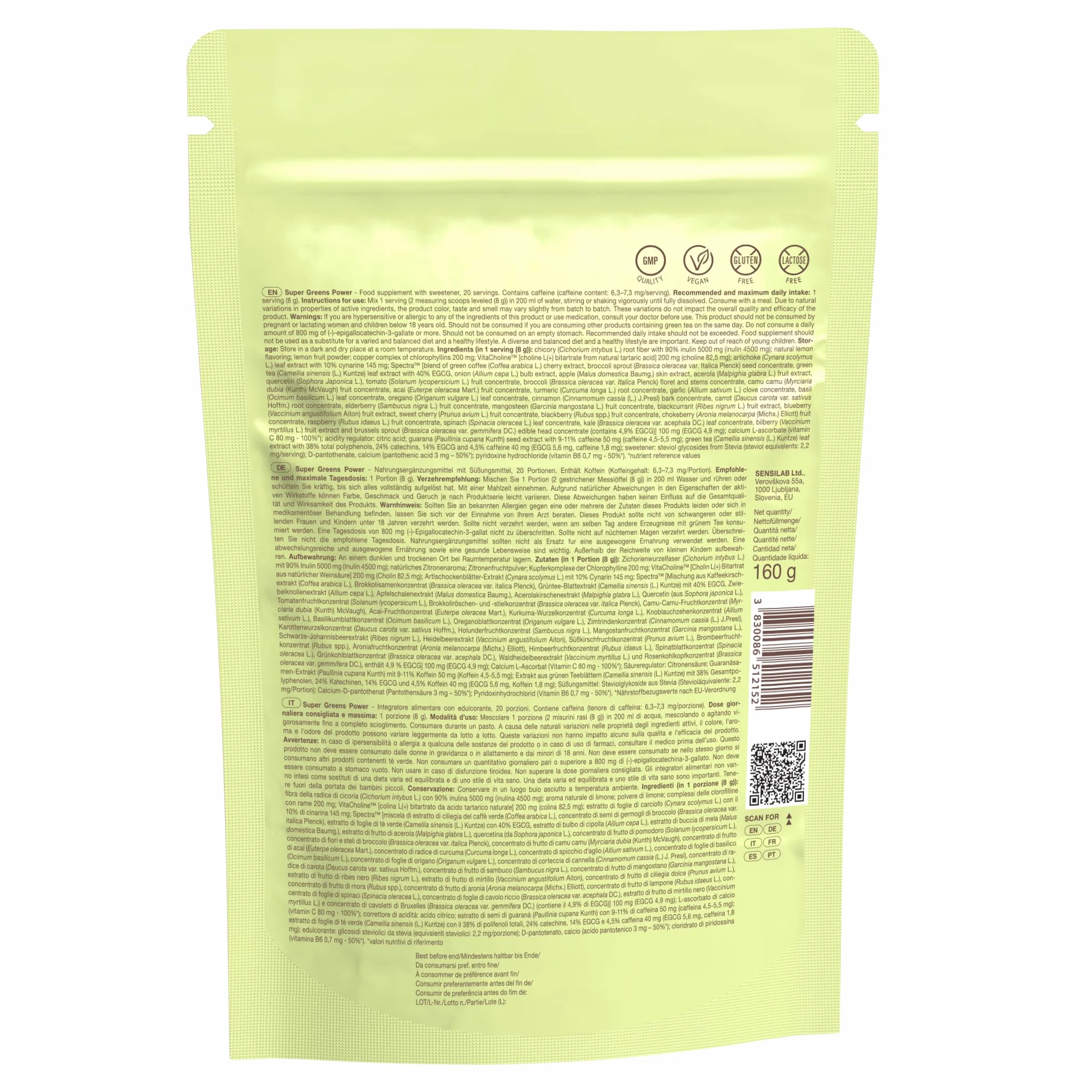 Super Greens Power con Guaranà, Inulina e Tè Verde - Gusto Limone - Bevanda Supergreen in Polvere con Radice di Cicoria, Carciofo, Colina e Vitamine - 160 g - TummyTox