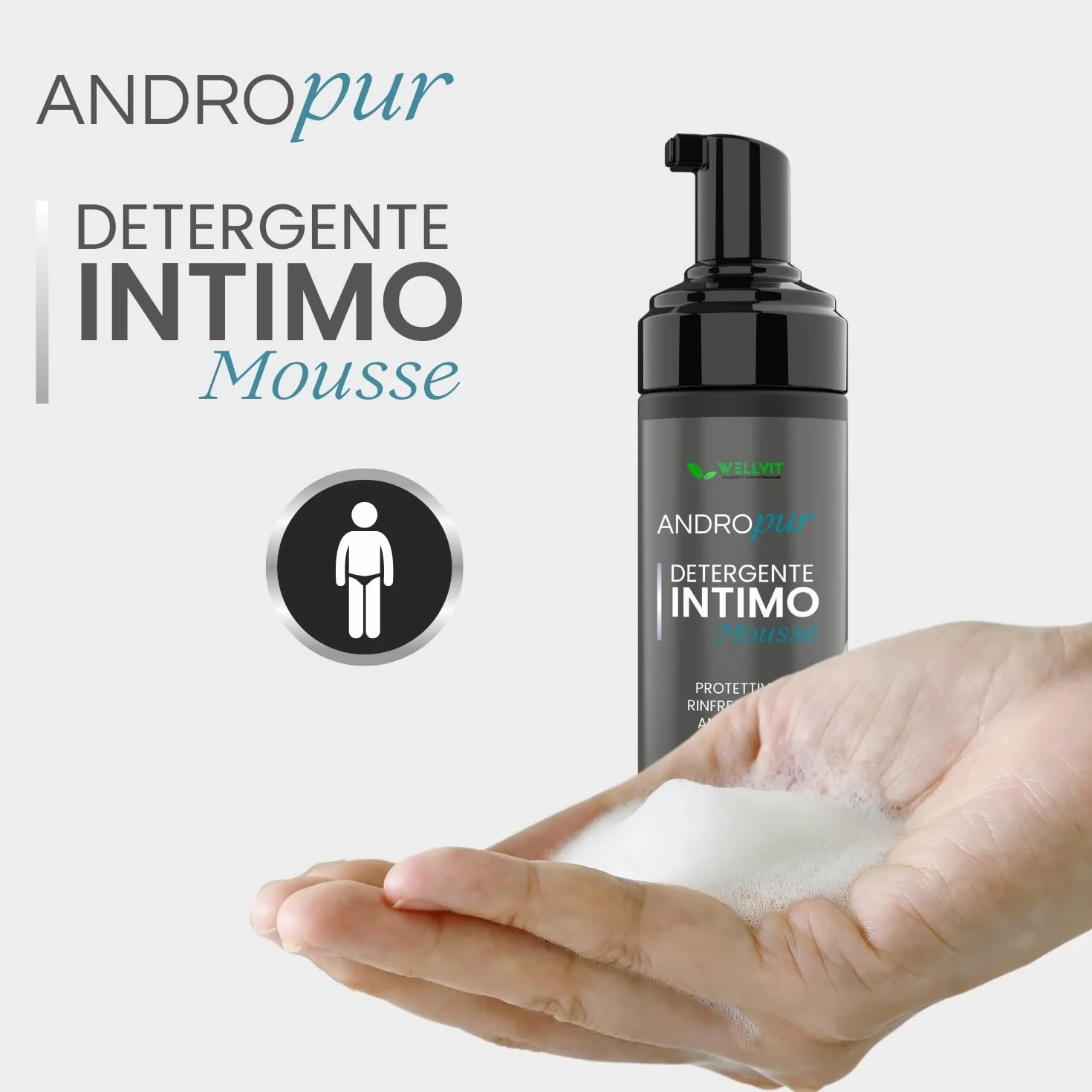ANDROPUR Pregiato Sapone Intimo Uomo pH Neutro Rinfrescante Schiuma Mousse Detergente Igiene Intima Antibatterico Protettivo 150ml