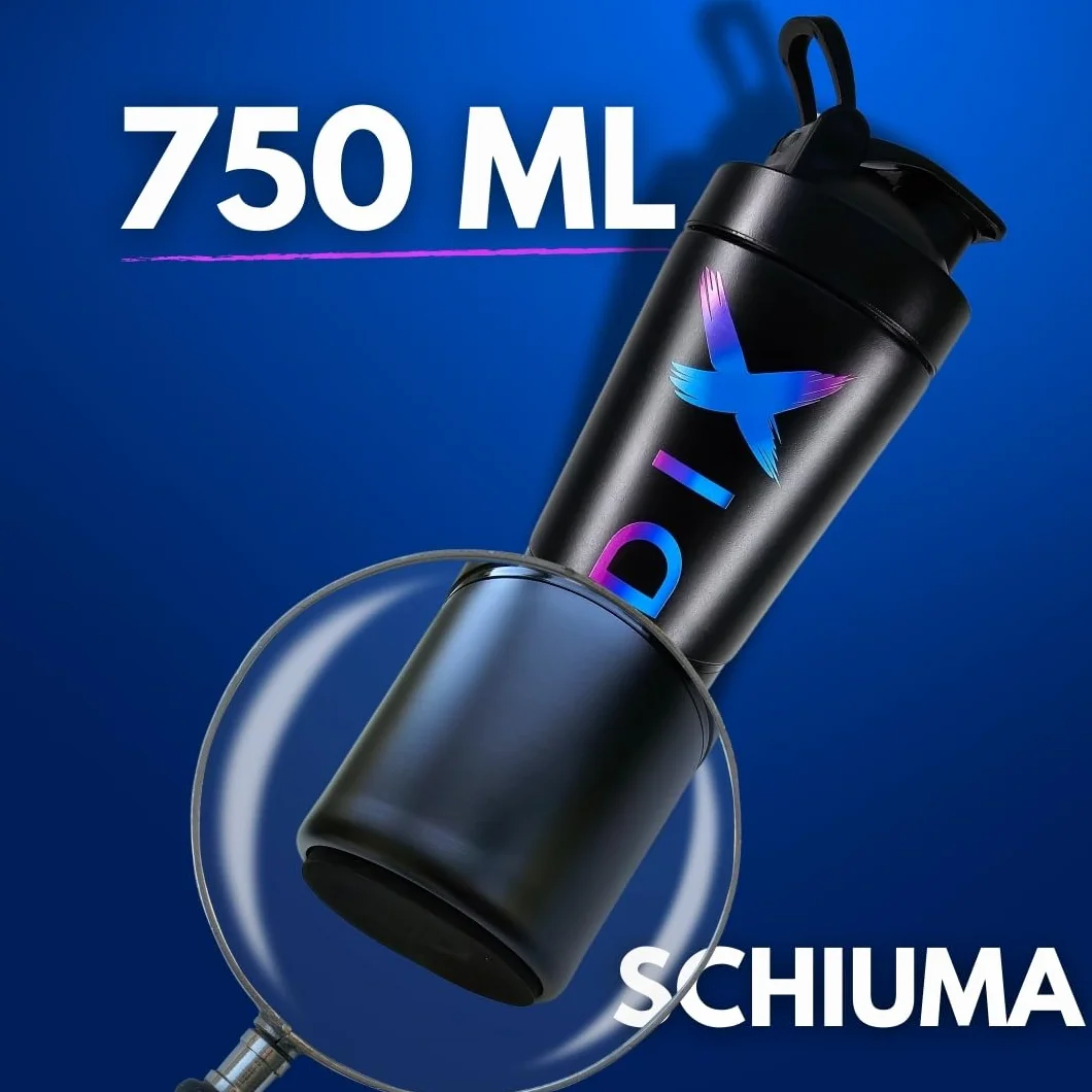 DIX SHAKER proteine 750 ml ✗ In acciaio inossidabile con scomparto da 60 grammi per polveri ✗ Bottiglia sportiva ✗ Senza BPA - (NOIR)