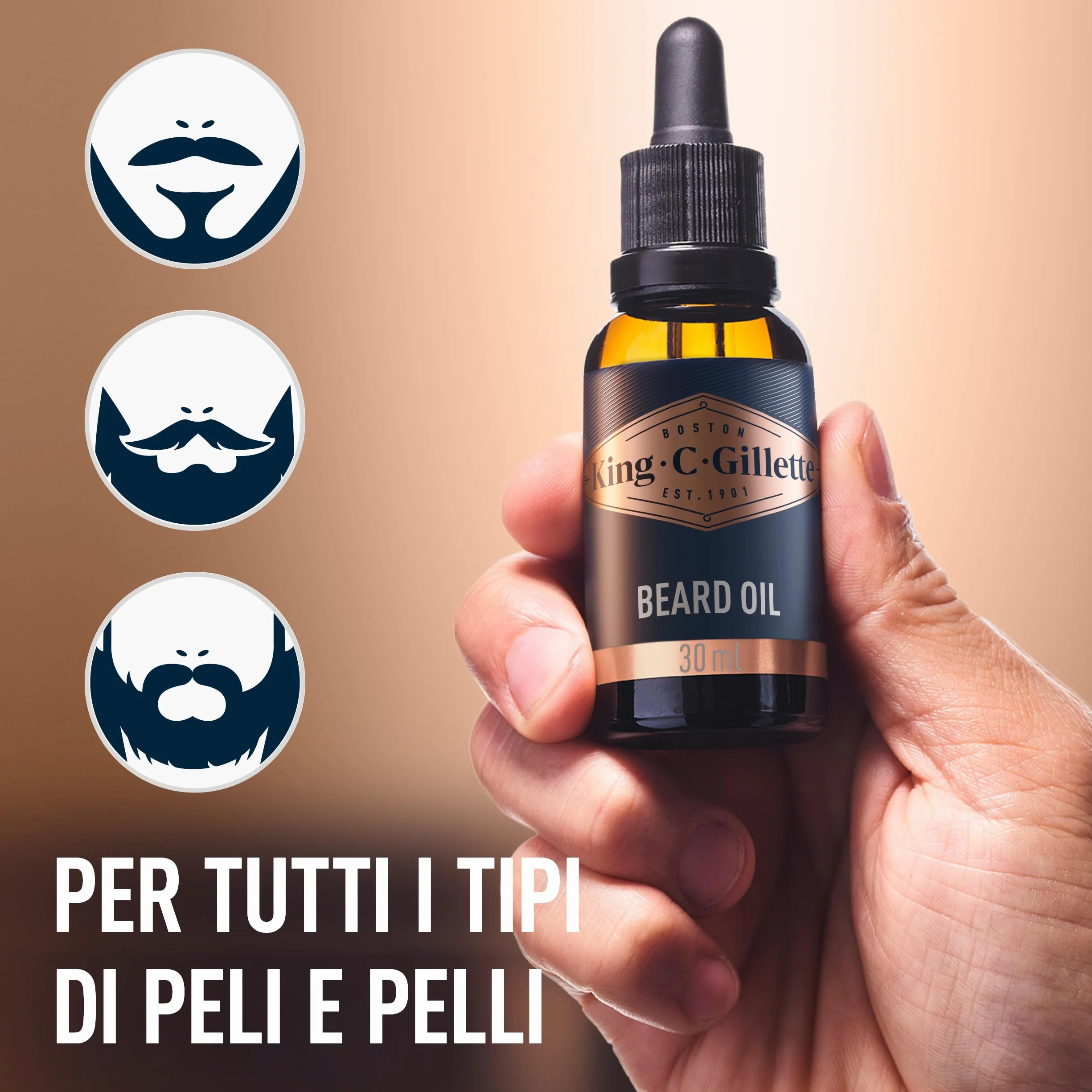 King C. Gillette Kit Rituale Barba Perfetta, con Detergente Barba e Viso 350ml+ Balsamo Barba 100ml, Idratante Barba e Viso 100ml + Olio da Barba30 Ml
