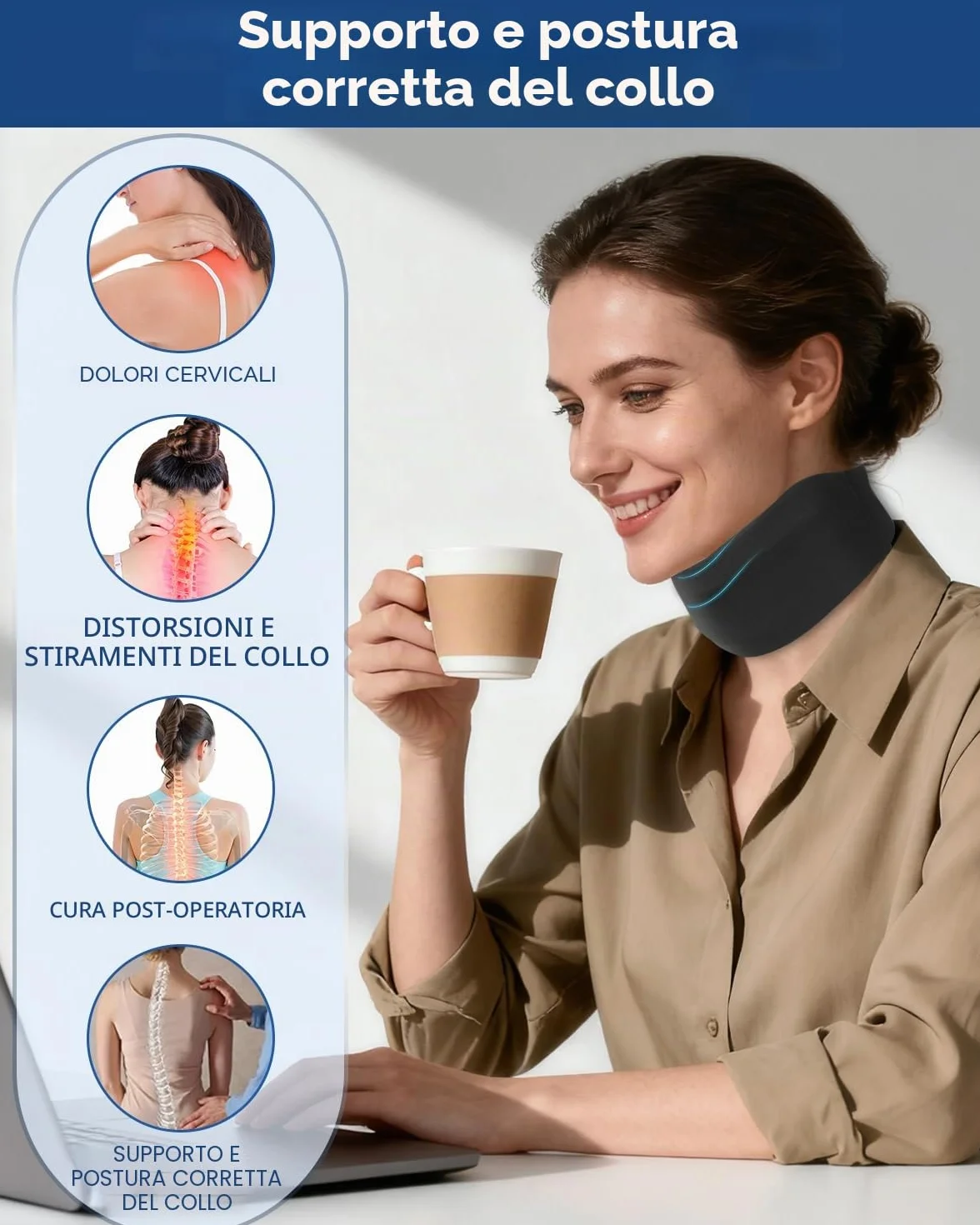 Collare Cervicale Morbido Regolabile per Dolore al Collo Ortopedico (Nero, M)