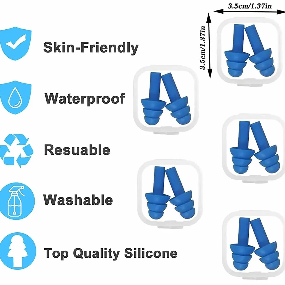 5 Paia Tappi per le Orecchie in Silicone Riutilizzabili, per Dormire, Russare, Studiare, Viaggiare, Nuoto Blu