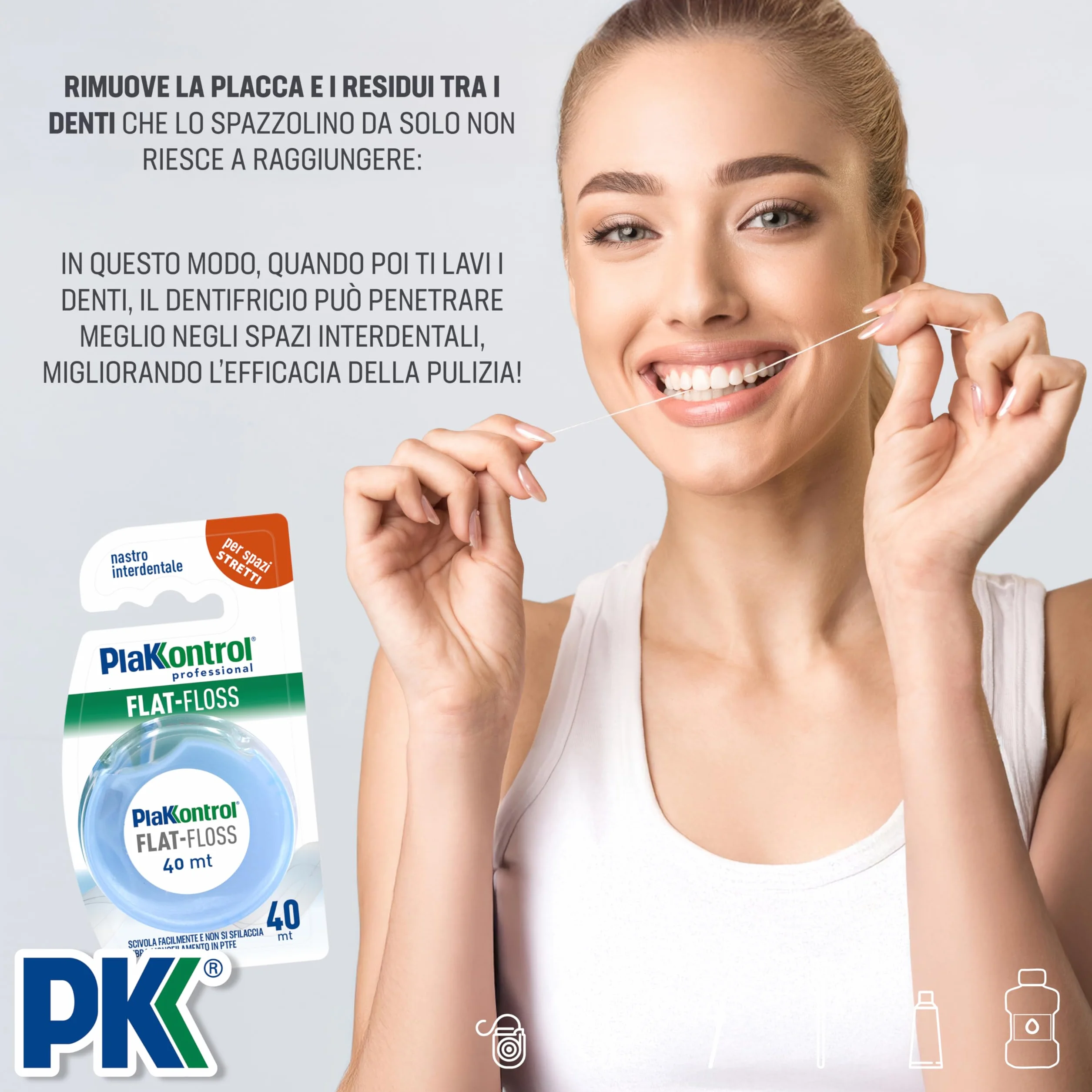 Plakkontrol® Flat-Floss, Filo Interdentale Leggermente Cerato, Nastro in PTFE, 40 m, 22 g