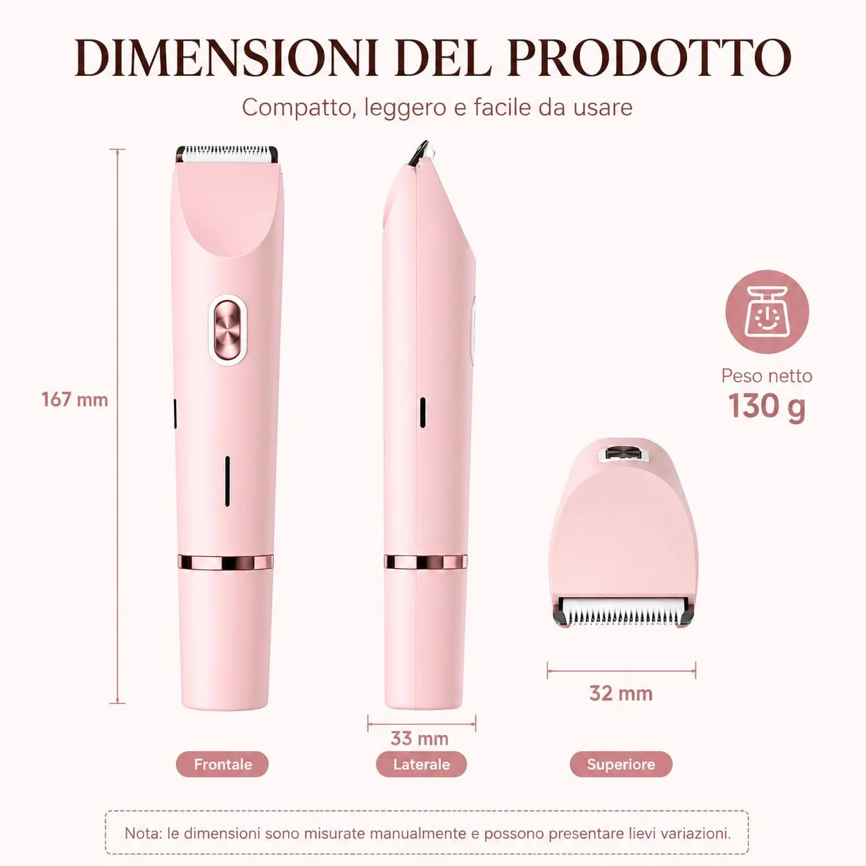 Rasoio Elettrico Donna 2 in 1 IPX7 Impermeabile Depilatore Bikini Doppia Testina