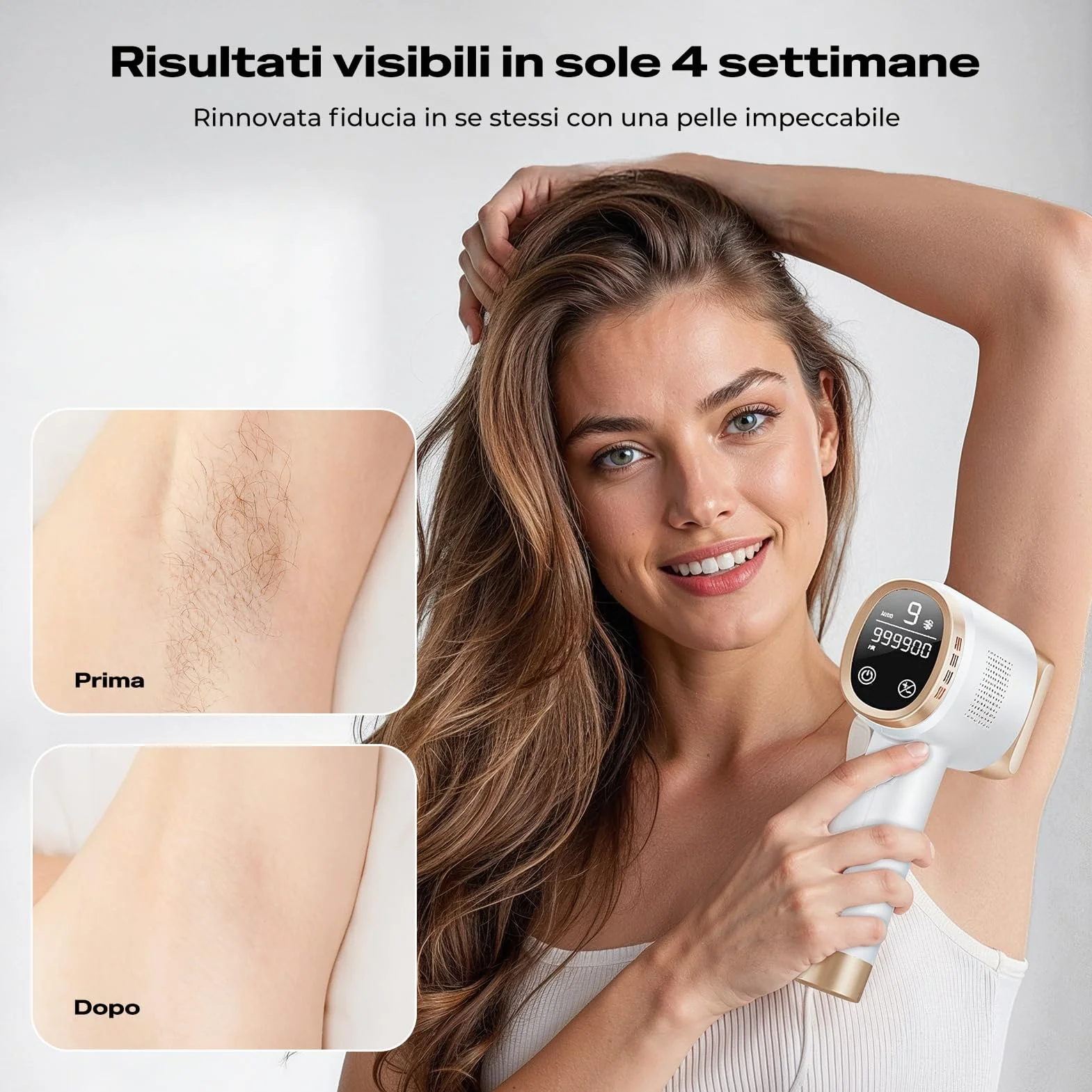 21J Epilatore Luce Pulsata con Raffreddamento a Ghiaccio 8°C, Epilatore Laser a 9 Livelli e Luce Rossa 600NM, Epilatore a Luce Pulsata Touchscreen per Uomini,Donne,Viso, Braccia, Zona Bikini, Corpo