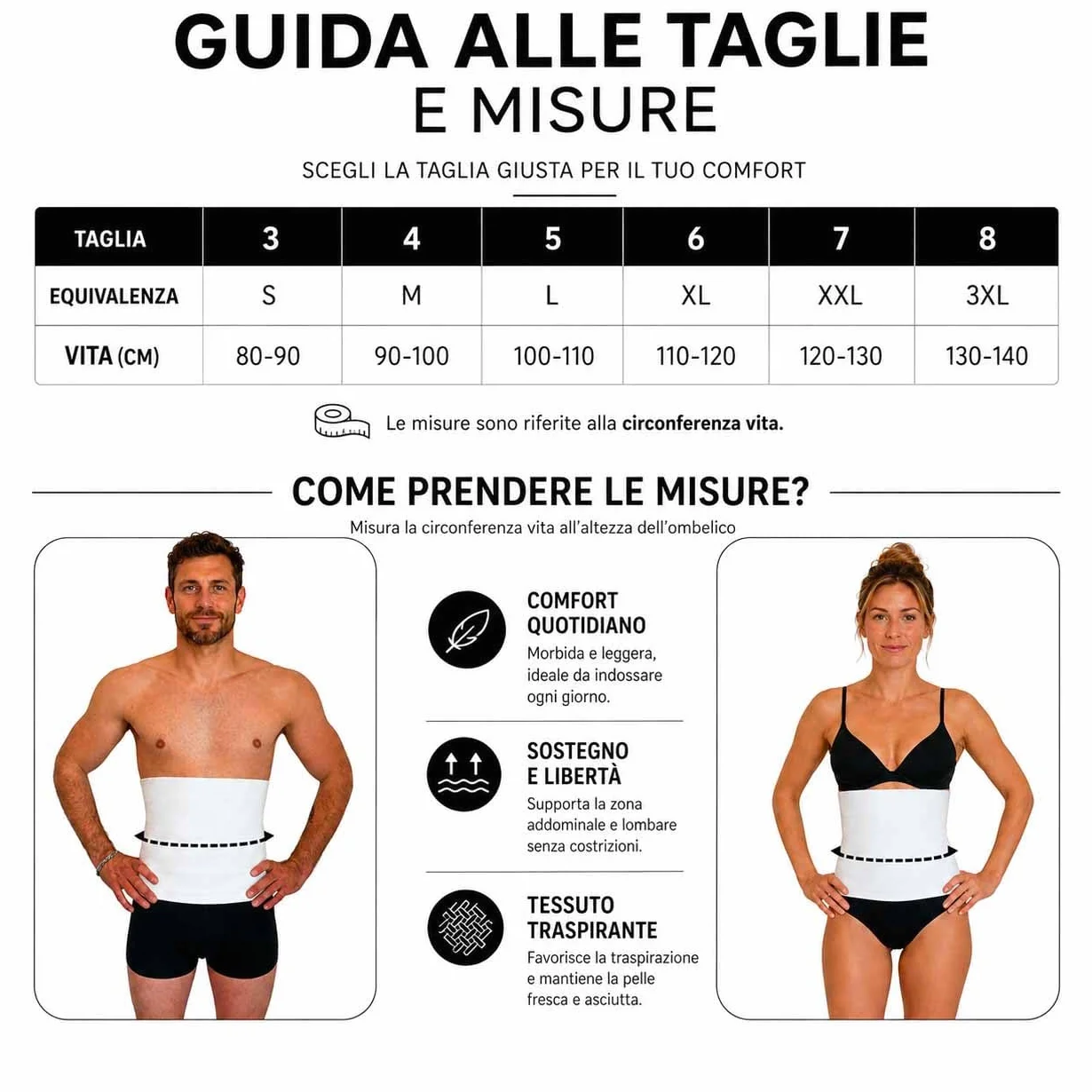 eMMe SQUARE - Fascia Lombare Estiva in Cotone Traspirante Unisex – Pancera Contenitiva, Supporto Schiena Addominale Elasticizzato Made in Italy – Ideale per l'Estate (L)