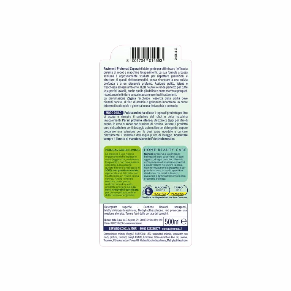 Nuncas Detergente Pavimenti Zagara 3 x 500 ml Multipack per Robot e Lavapavimenti