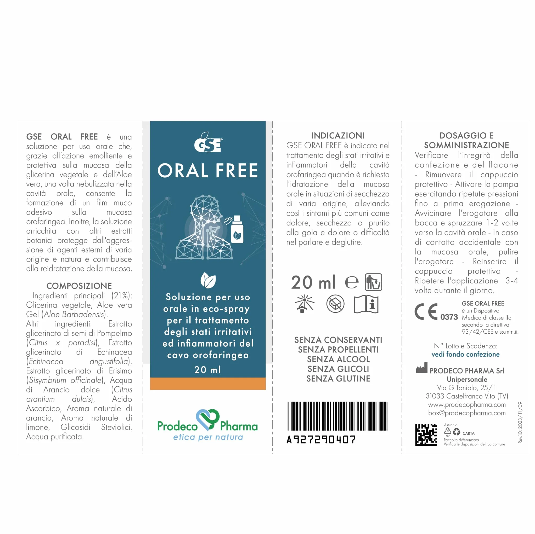 Prodeco Pharma GSE Oral Free Spray 20 ml - Soluzione Uso Orale per Irritazioni e Infiammazioni Cavità Orofaringea