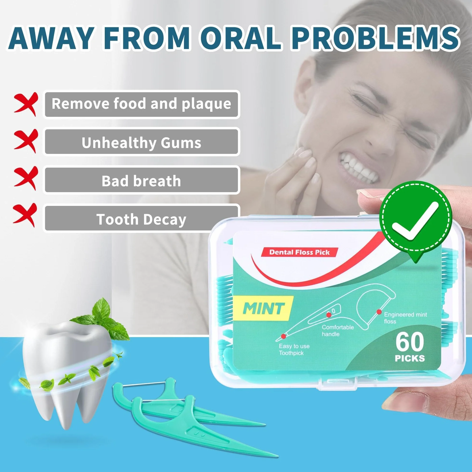 300 Pcs Filo Interdentale in UHMWPE con Sapore di Menta Piperita con Scatola di Conservazione Igienico e Portatile Cura Dentistica per Tutta Famiglia