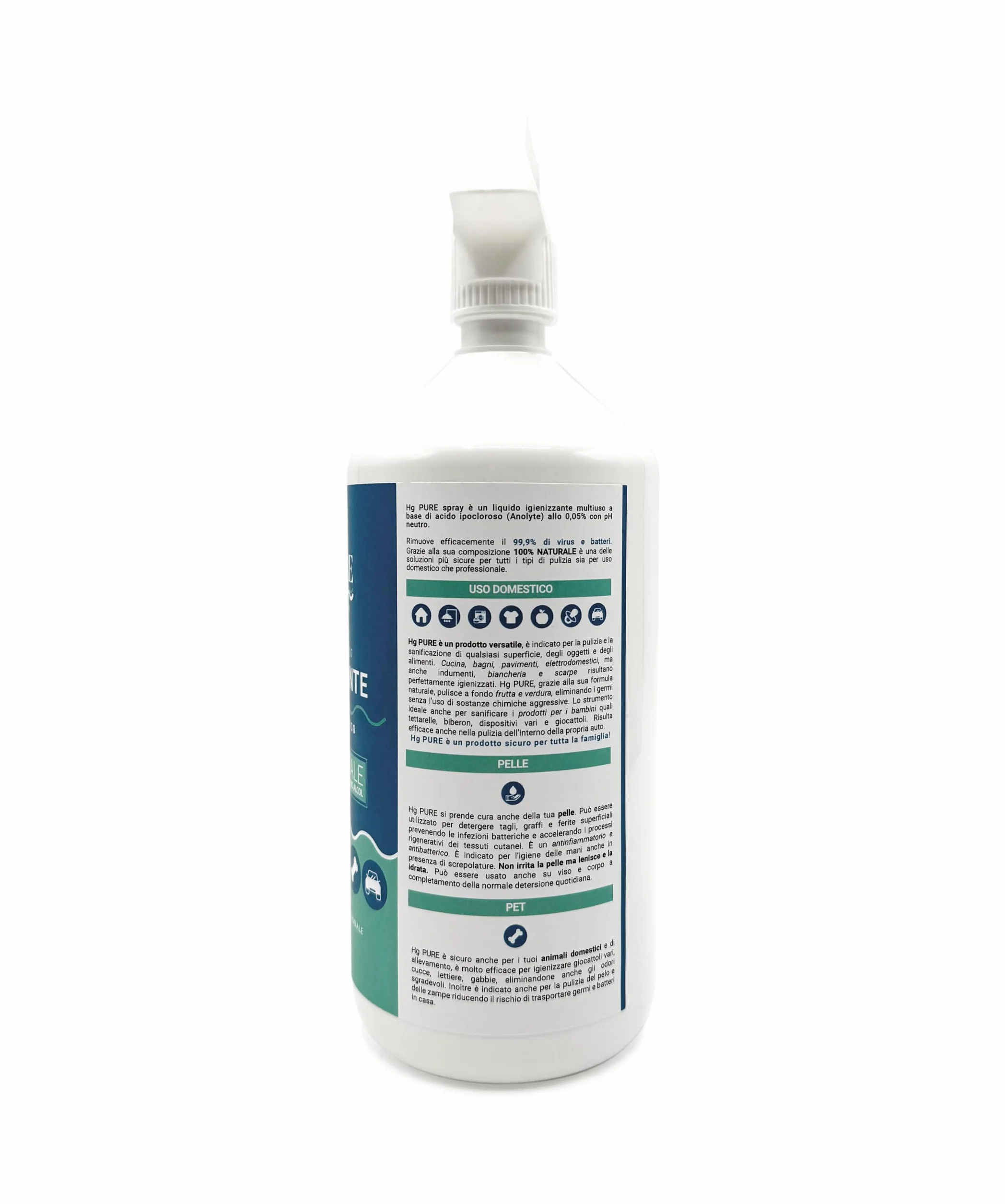 Hg PURE, Spray Igienizzante Multiuso, Acido Ipocloroso, Rimuove Virus e Batteri, Per Mani, Alimenti, Superfici, Naturale, Ipoallergenico, Eco-friendly, No alcool (2)